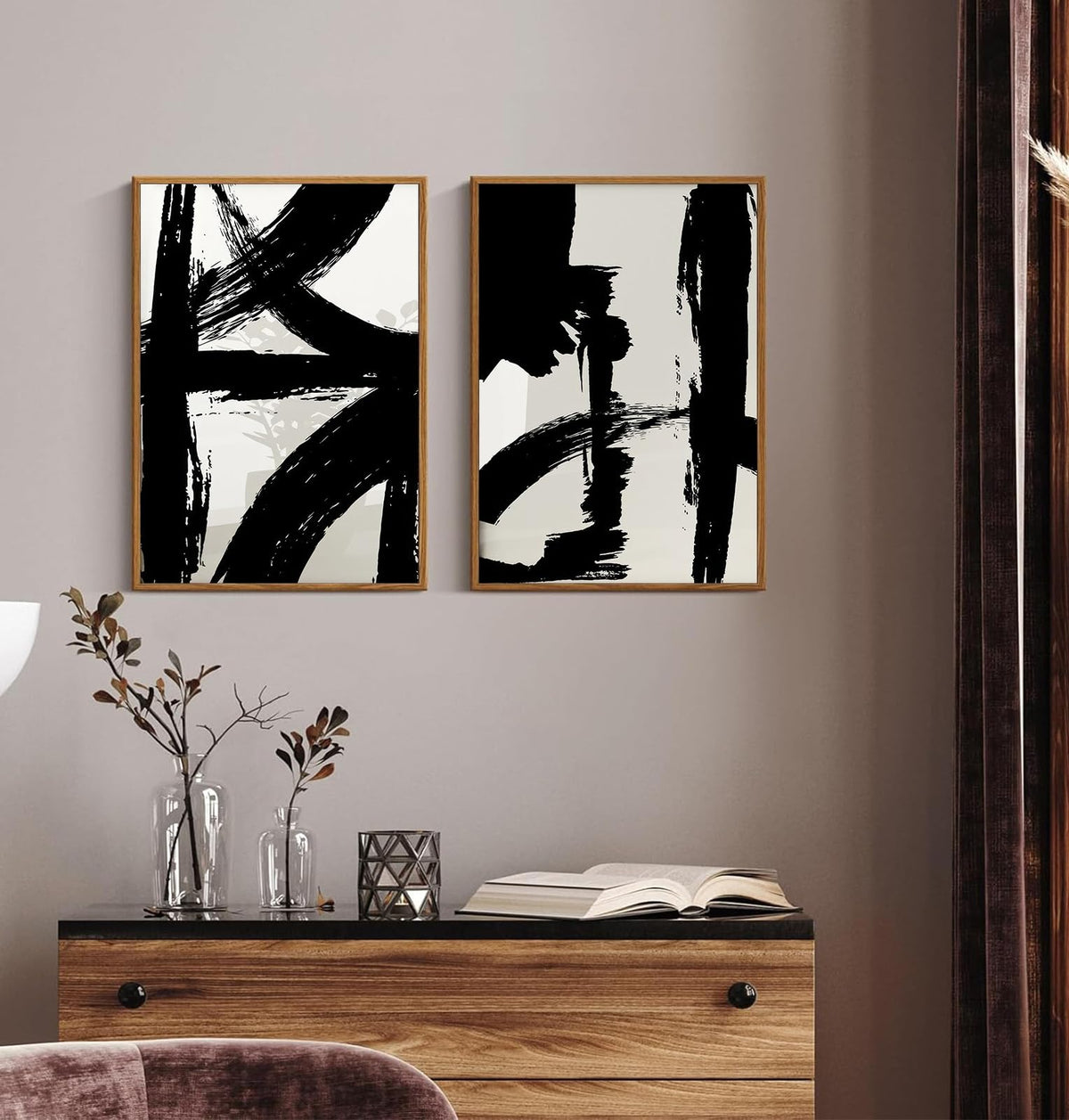 Black and White Brush Stroke Wall Art Modern Abstract Minimalist Ink Line Painting Picture Mid Century Geometric Prints Canvas Poster Retro Graffiti Artwork for Office Home Decor 12x16in Unframed