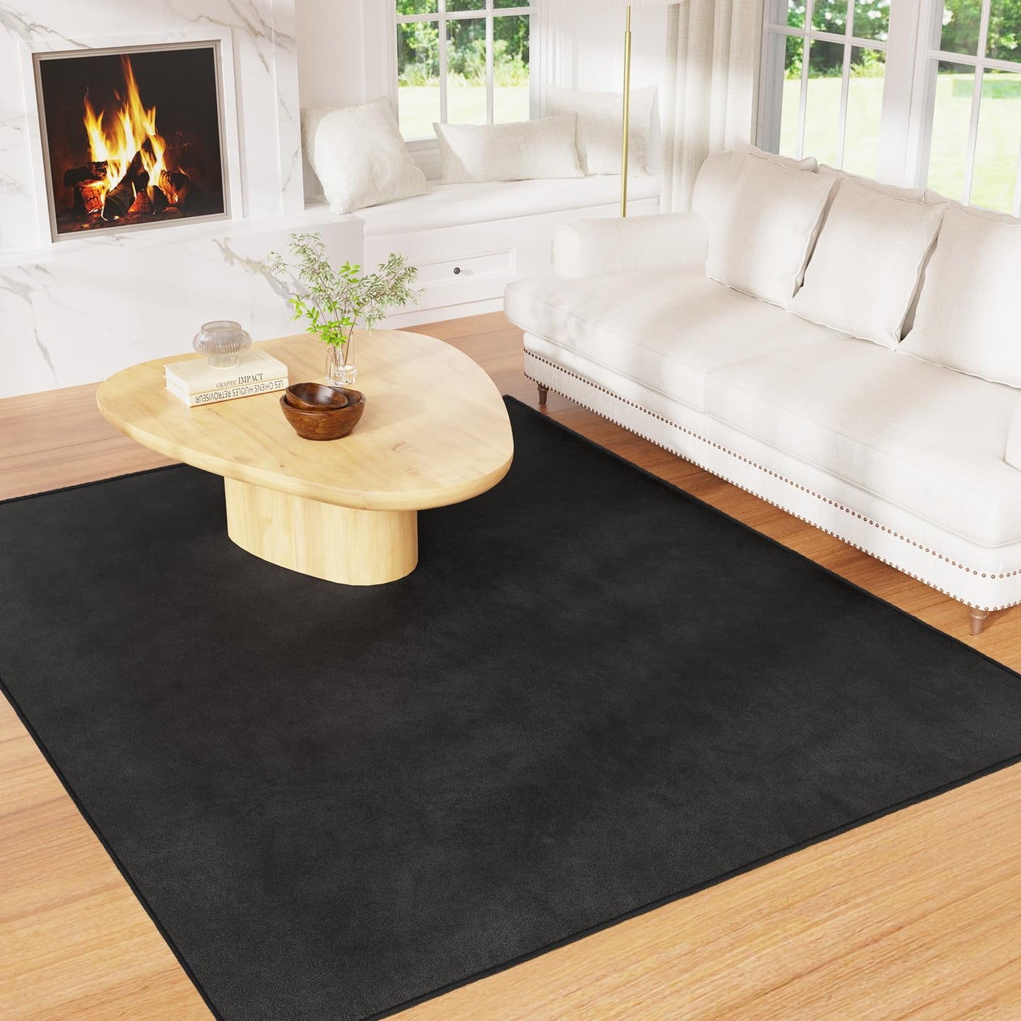 FUNMAT Office Chair Mat for Hardwood Floor, 59"x71" Flannel Fabric Large Chair Mat for Hard Floors, Non-Slip Under Desk Rug for Rolling Chairs, Soft Floor Protector Area Rug for Home Office, Black