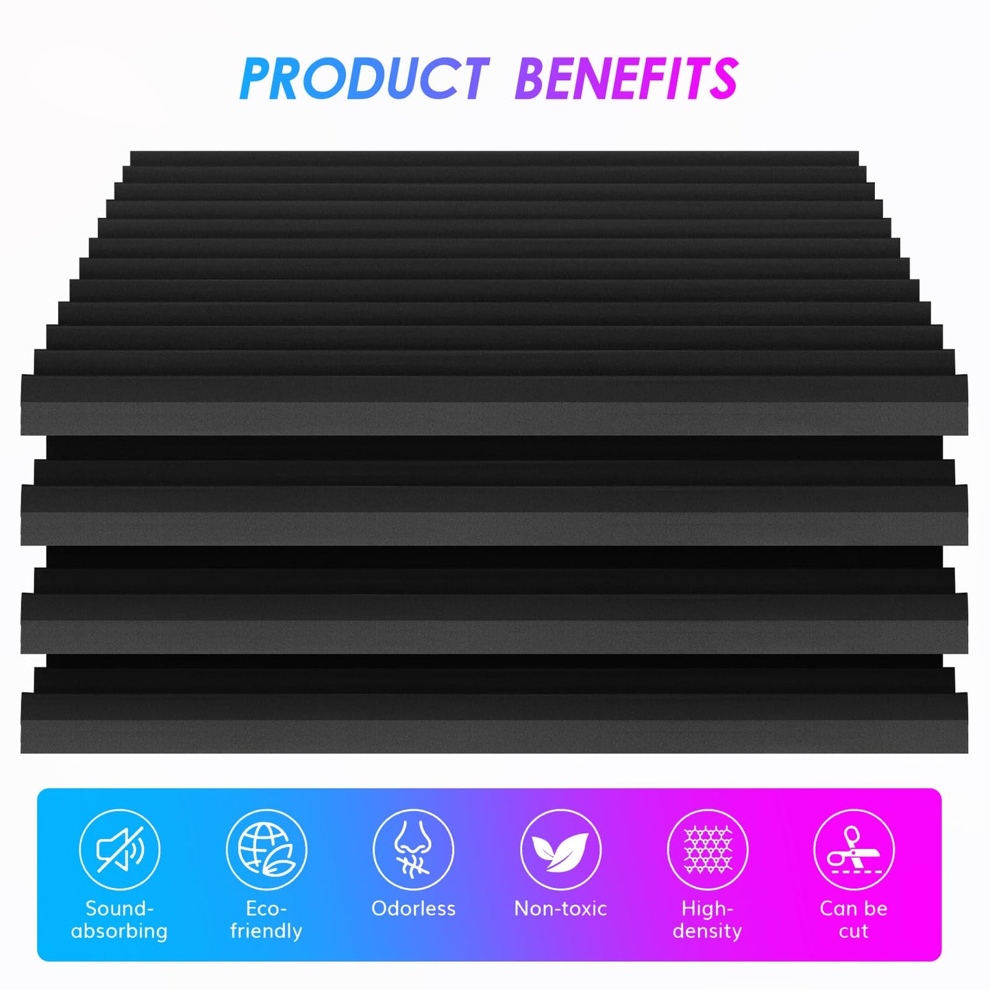 4 Pack Acoustic Foam Panels, 48 x 24 x 2" Sound Proof Foam High Density Studio Wedge Tiles Fire Resistant Acoustic Panels for Home Office, Recording Room, Studio (Black, Black 4 Pack)