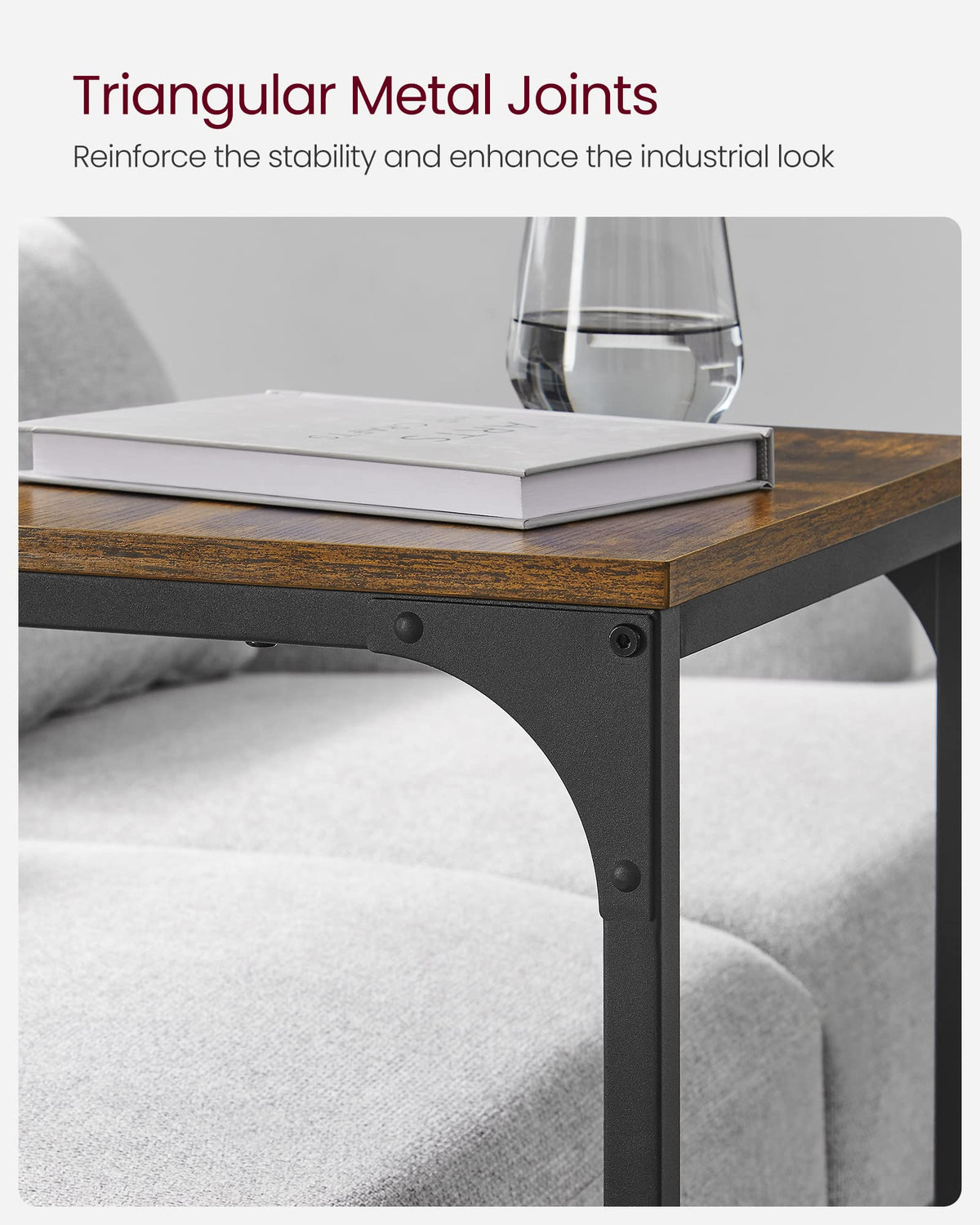 VASAGLE C-Shaped End Table, Side Table for Sofa, Couch Table with Metal Frame, Small TV Tray Table for Living Room, Bedroom, Rustic Brown and Black ULET353B01