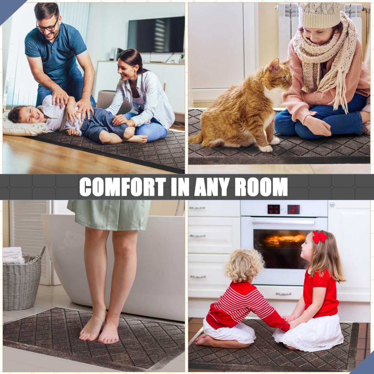WEZVIX Cushioned Anti Fatigue Mats, Heavy Duty Non-Skid Floor Mats - 1/2 Inch Thick Ergonomic Comfort Foam, Brown