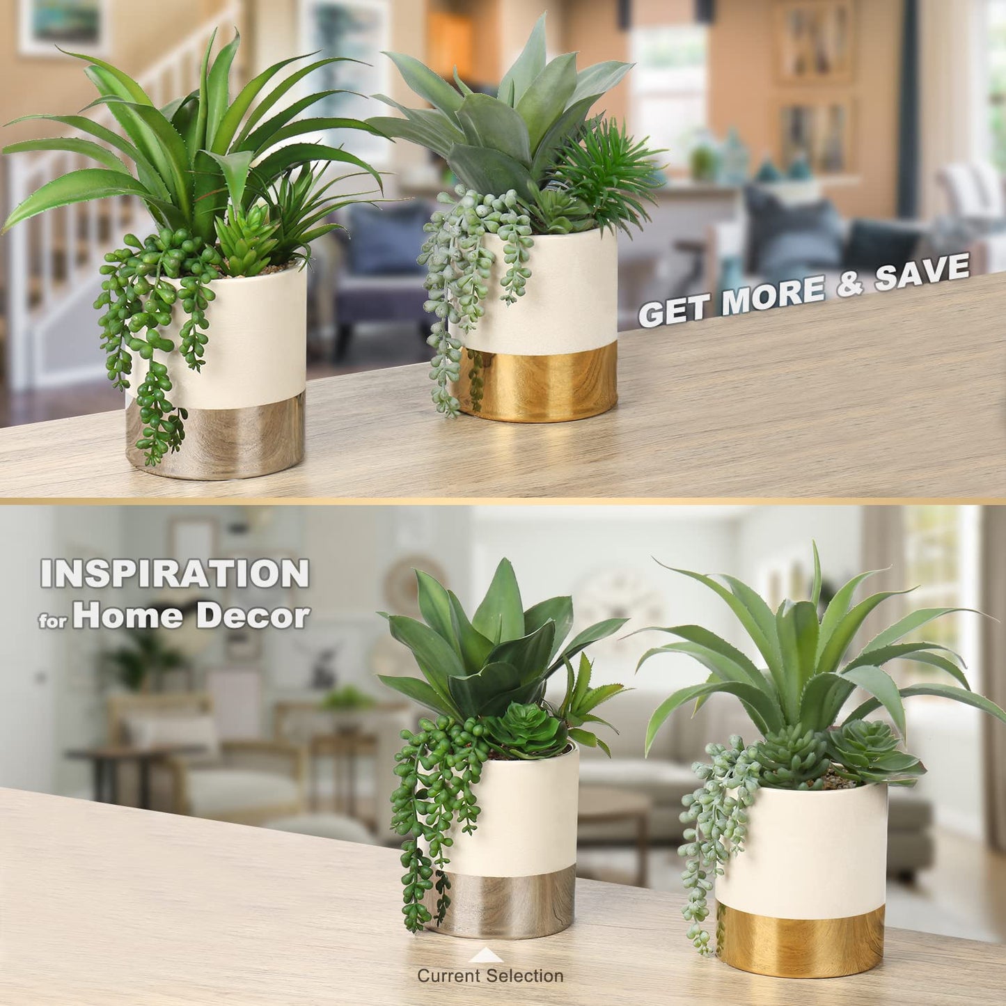 Hollyone Large Artificial Succulents Plants Faux Succulents 12" Fake Succulent Plants in Gold Ceramic Pot Succulent Plant for Desk Modern Home Living Room Office Table Bathroom Decor