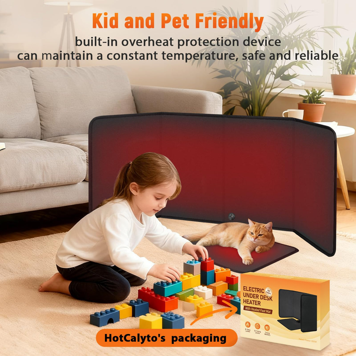 Under Desk Heater with Heated Floor Mat - Personal Portable Space Heaters Indoor - Foot Warmer with 12H Timer & 8 Heat Levels - Foot Control, for Home Bedroom Office