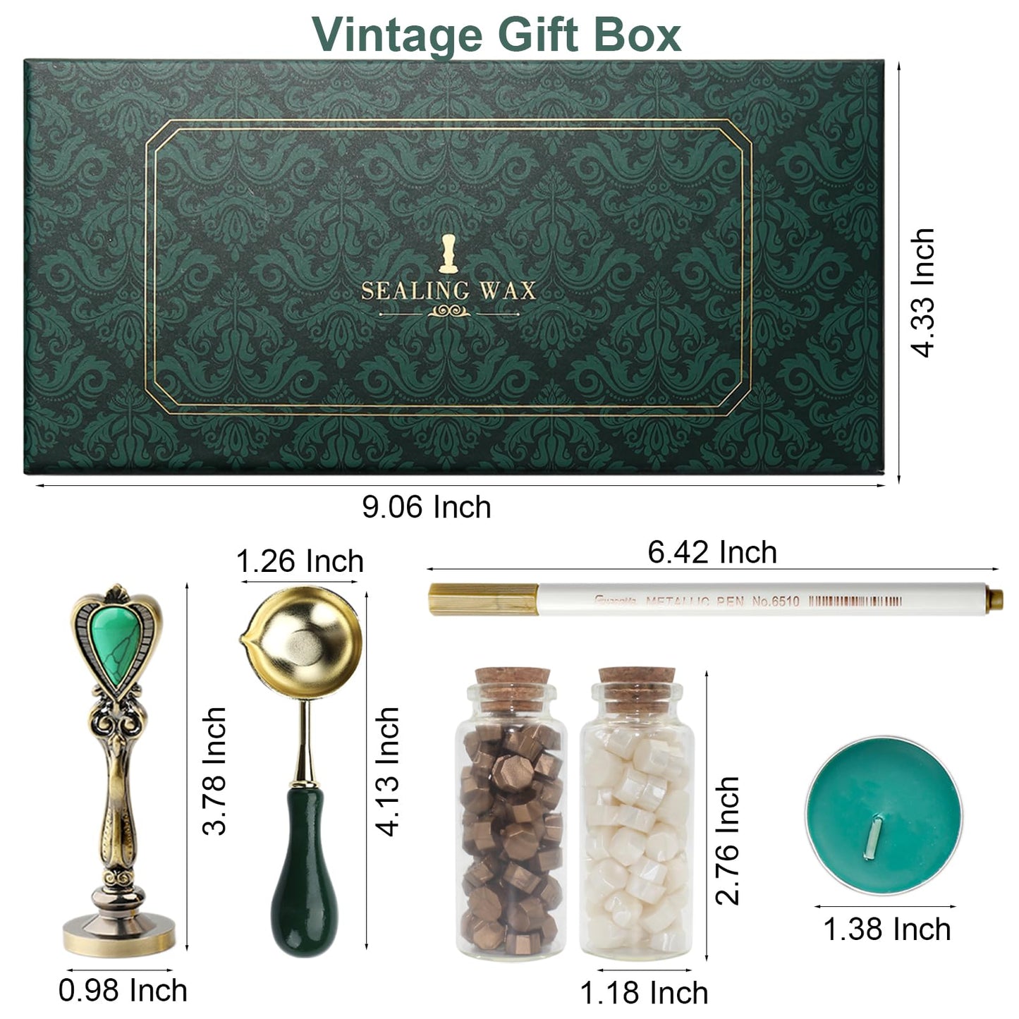 Letter Wax Seal Stamp Kit, Andotopee Wax Seal Kit Initial Alphabet W Sealing Wax Stamp Head 3pcs, Vintage Wax Stamp Seal Kit with Wax Seal Beads, Wax Seal Warmer Tools, Wax Seal Pen, Gift Box Set