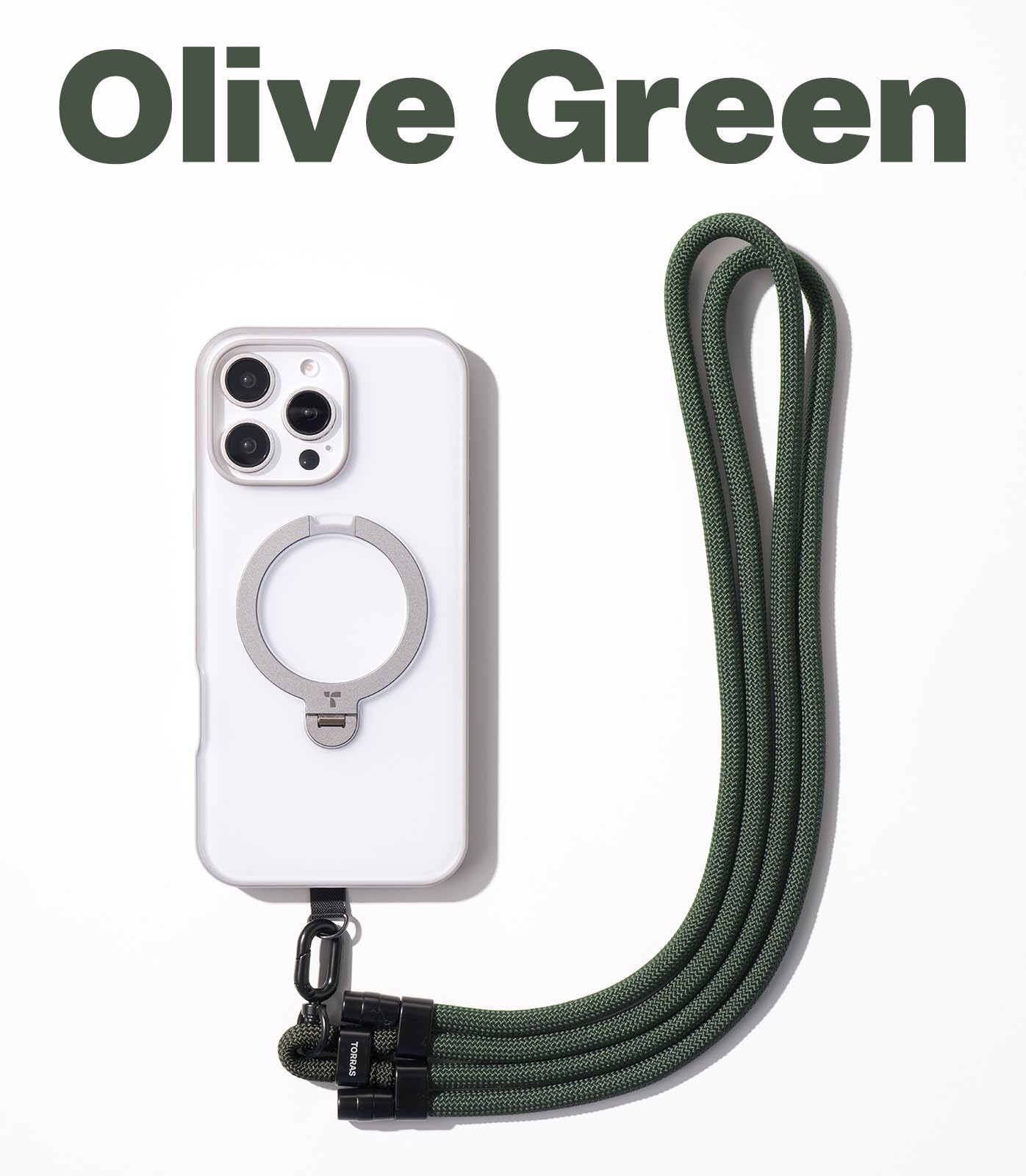 TORRAS Phone Lanyard Crossbody with 2 Phone Tabs, Adjustable Anti Theft Phone Strap for All Phones, Premium Metal Buckles, Skin-Friendly, Universal Phone Neck lanyard for Women and Men, Olive Green
