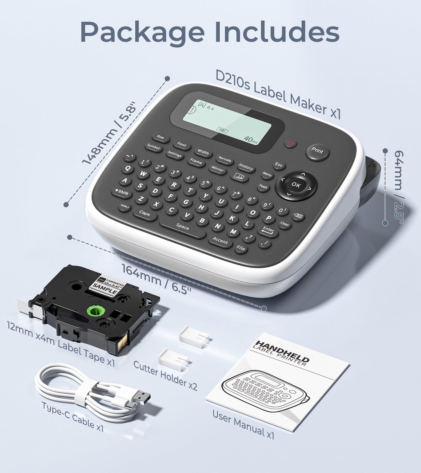 VolenGo Label Maker Machine with Tape, Label Maker Waterproof Labels 12mm, D210s Laminated Labeler Machine, Multi Icons Borders & One-Touch Keys, Labelmaker for Home Use/School Office Supplies