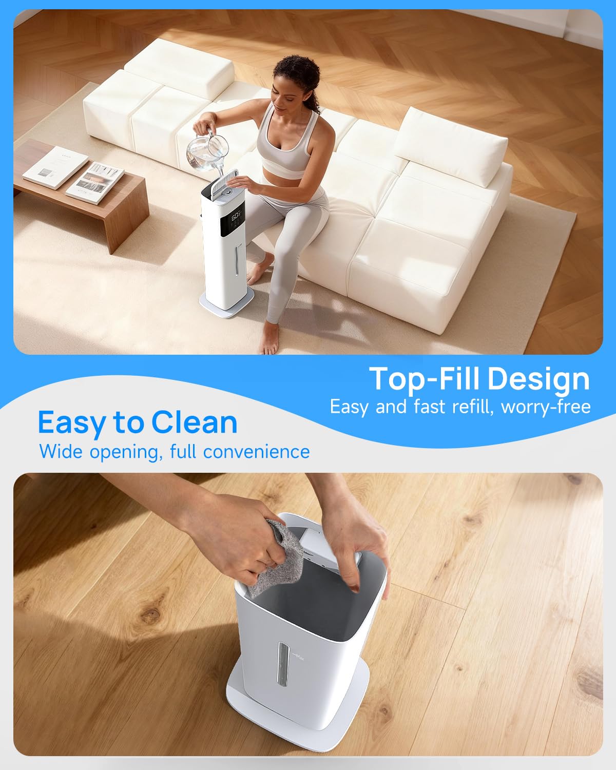 Akacozie Warm & Cool Mist Humidifiers for Bedroom 500 sq ft, 2.1Gal/8L Top-Fill Humidifier Large Room with Essential Oil Diffuser, Large Room Humidifiers for Home Baby Nursery Office Plants, White