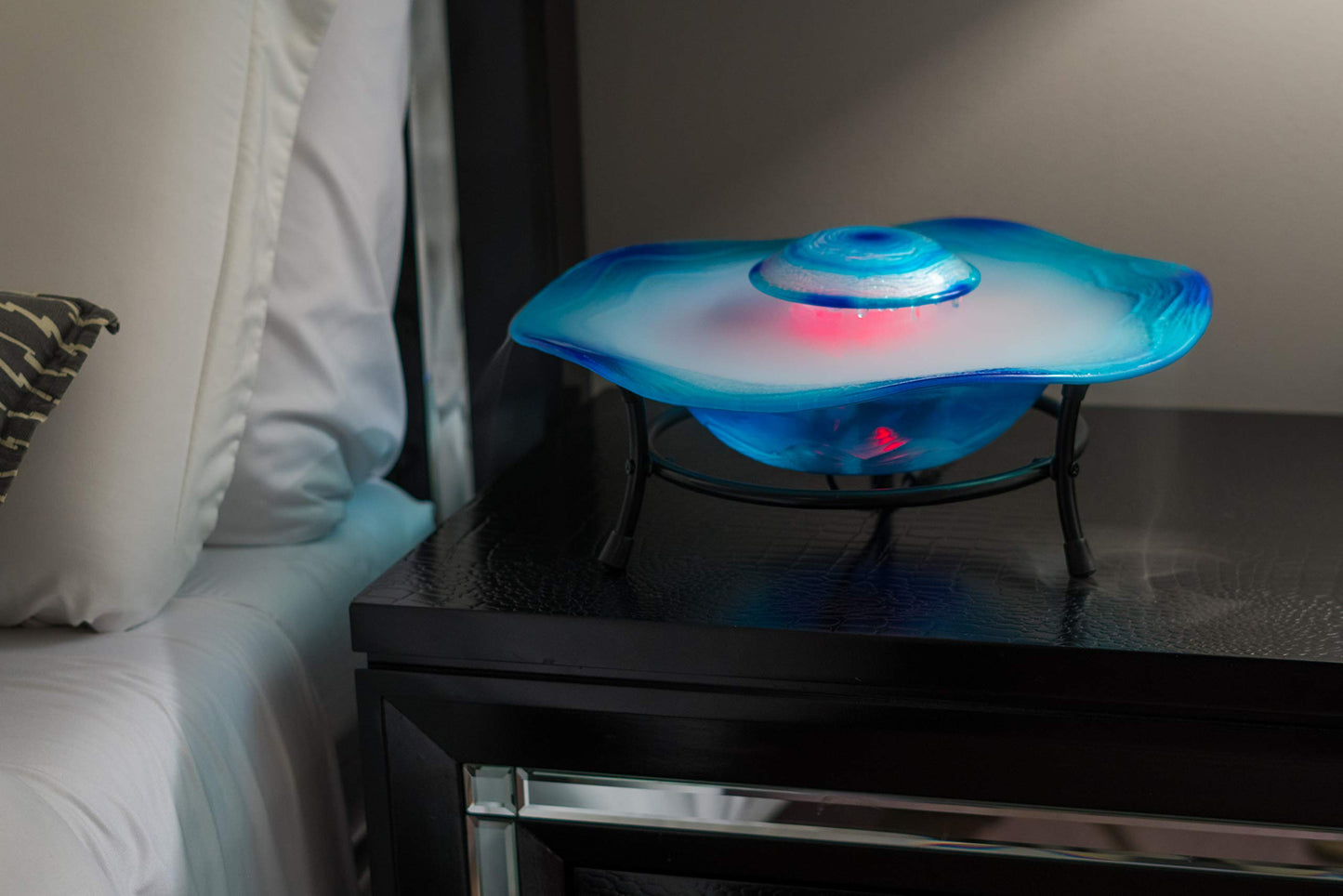 XBrand 8" Color-Changing LED Mist Indoor Tabletop Fountain, Freestanding Water Feature with Inline Control, Aromatherapy Humidifier, Glass & Metal, Blue