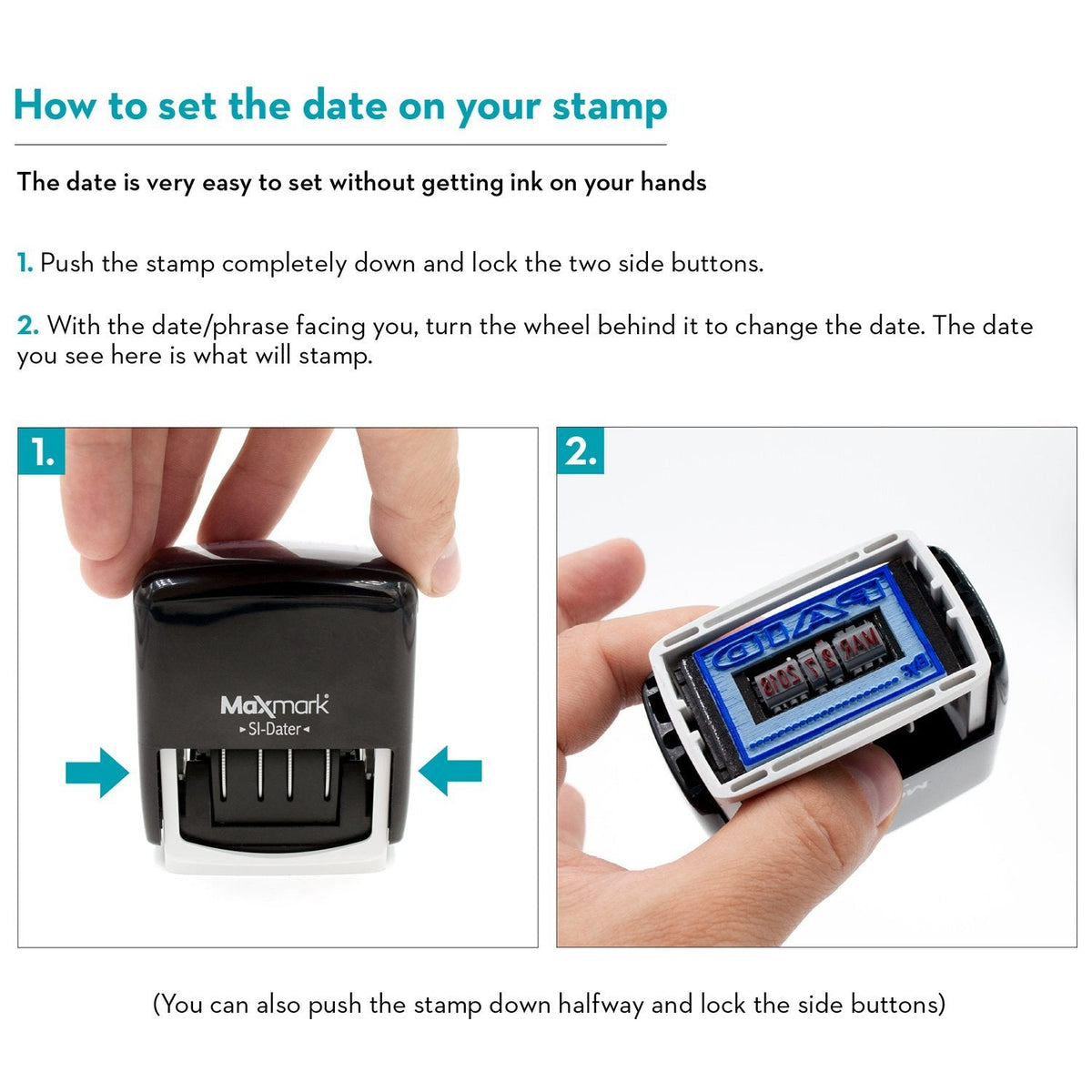 MaxMark Office Self Inking Date Stamp with Phrase Approved - 2 Color Blue/Red Ink