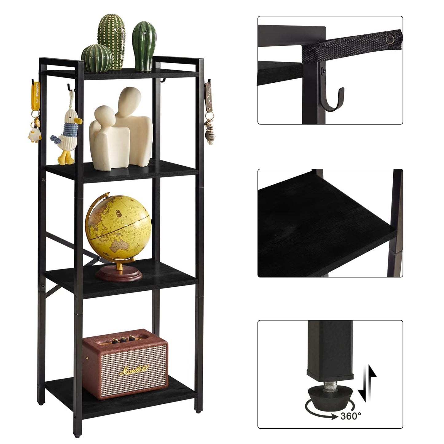 YMYNY Bookcase, 4-Tier Narrow Ladder Bookshelf, Freestanding Shelving Unit, Multifunctional Storage Rack, for Home Office Living Room Bedroom Kitchen, Plant Stand, Black, 44 * 16.9 * 11.4" UHBC004B