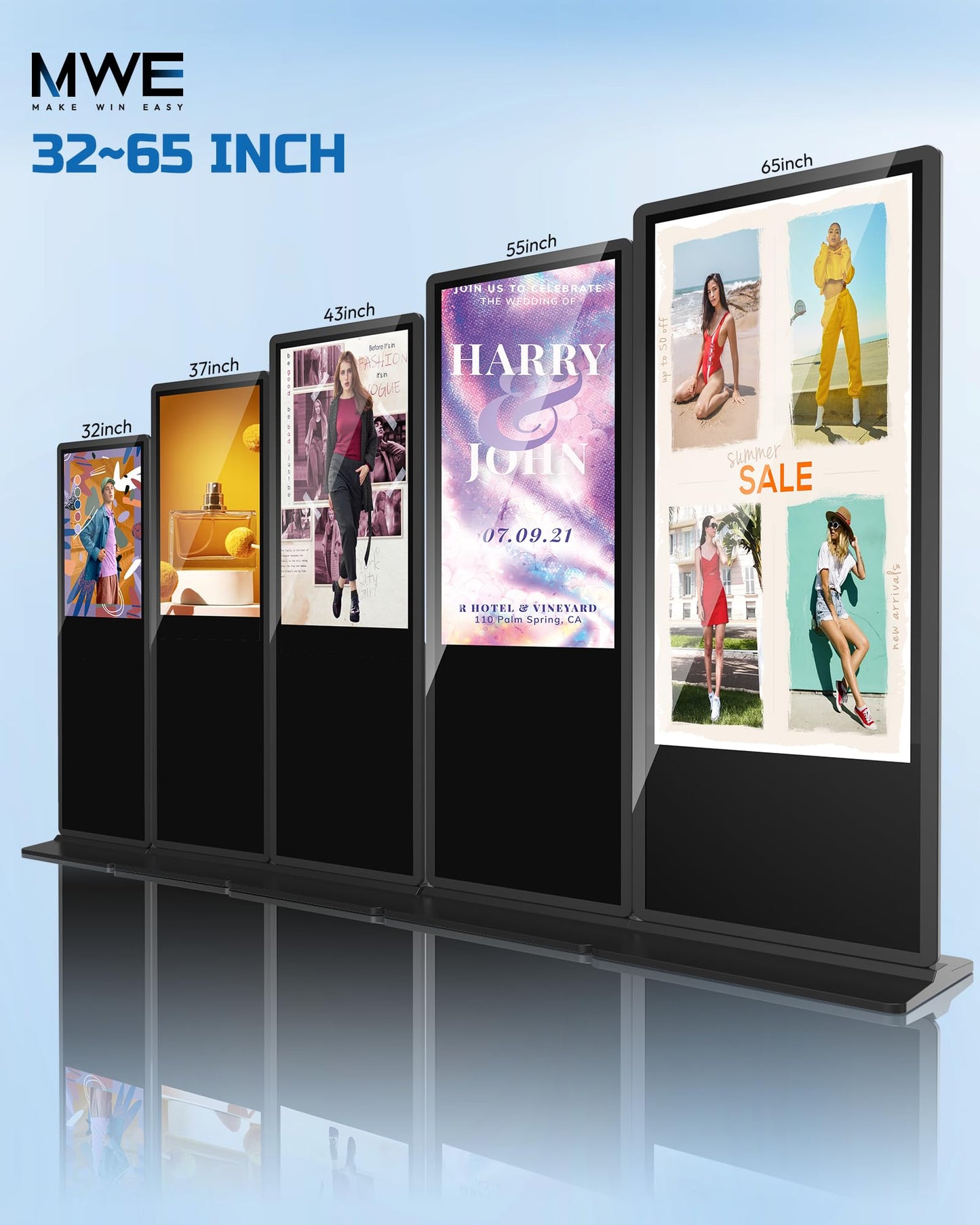 HARZHI 55 inch Digital Signage Display, 4K UHD LCD Screen, Indoor Floor Standing Advertising Kiosk, Android OS, Auto Media Player, HDMI/USB/WiFi (Touch)