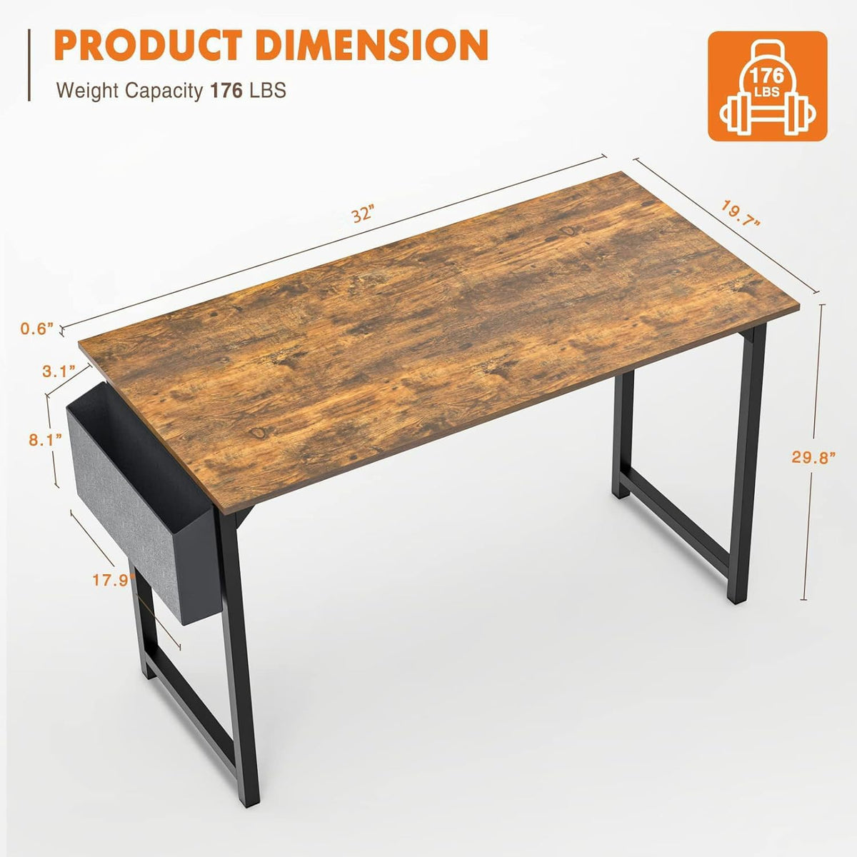 Sweetcrispy Small Computer Office Desk 32 Inch Kids Student Study Writing Work with Storage Bag & Headphone Hooks Modern Simple Home Bedroom PC Table