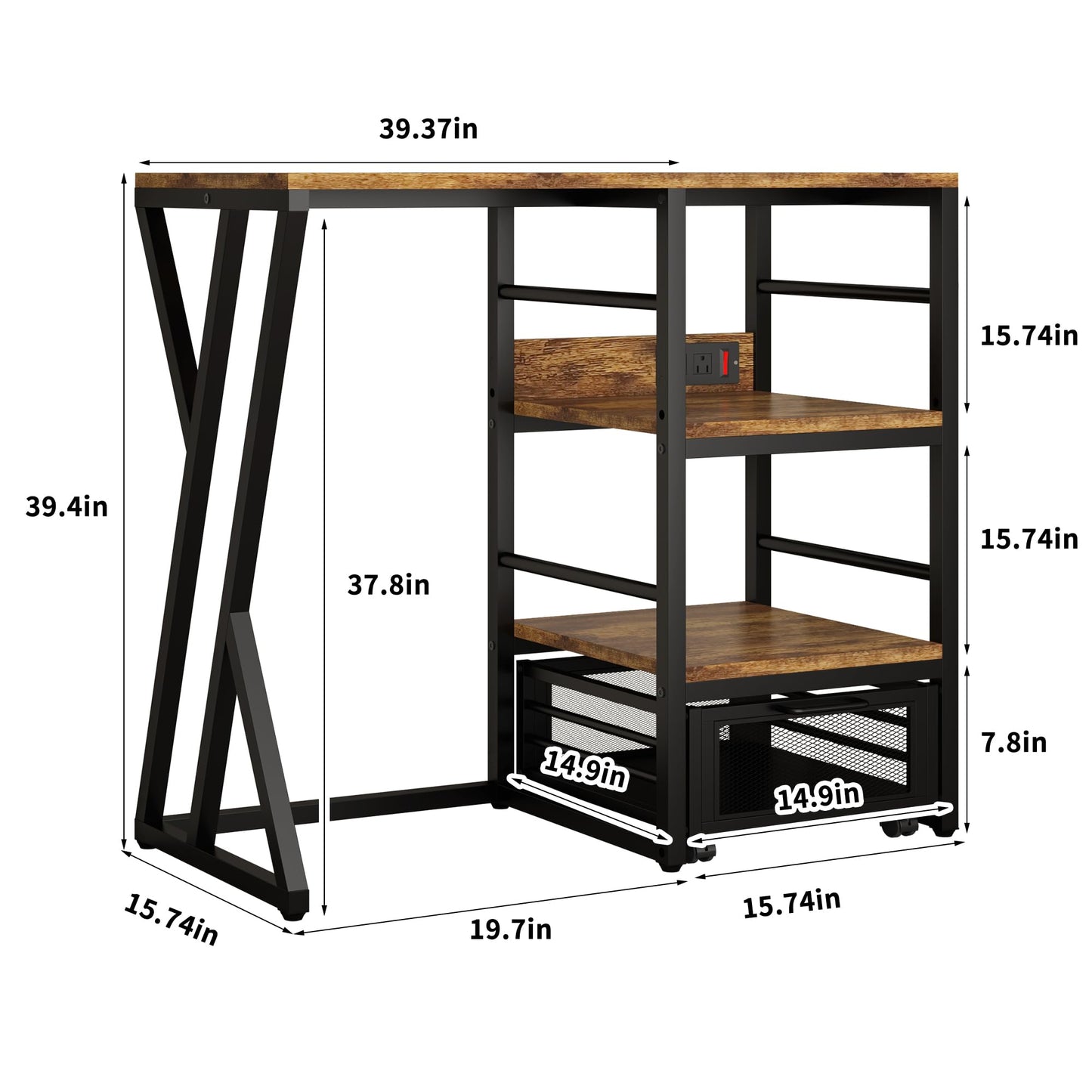 Beverage & Wine Fridge Stand with Movable Basket, Coffee Bar Cabinet with Mini Fridge Space and Power Outlet, Kitchen Storage Organizer with Worktop, Microwave Oven Stand Rack for Home, Dorm, Office