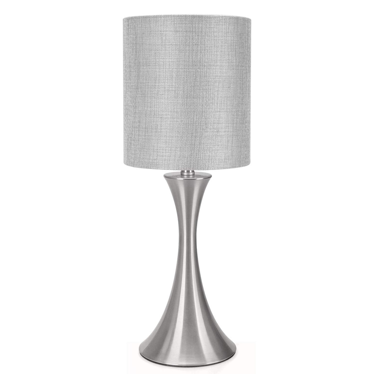 3 Way Touch Control Table Lamp, Dimmable Bedside Desk Lamp with Metal Base Modern Nightstand Lamp Stylish Grey Shade Simple Side Table Lamp for Bedroom, Living Room, Office or Den LED Bulb Included