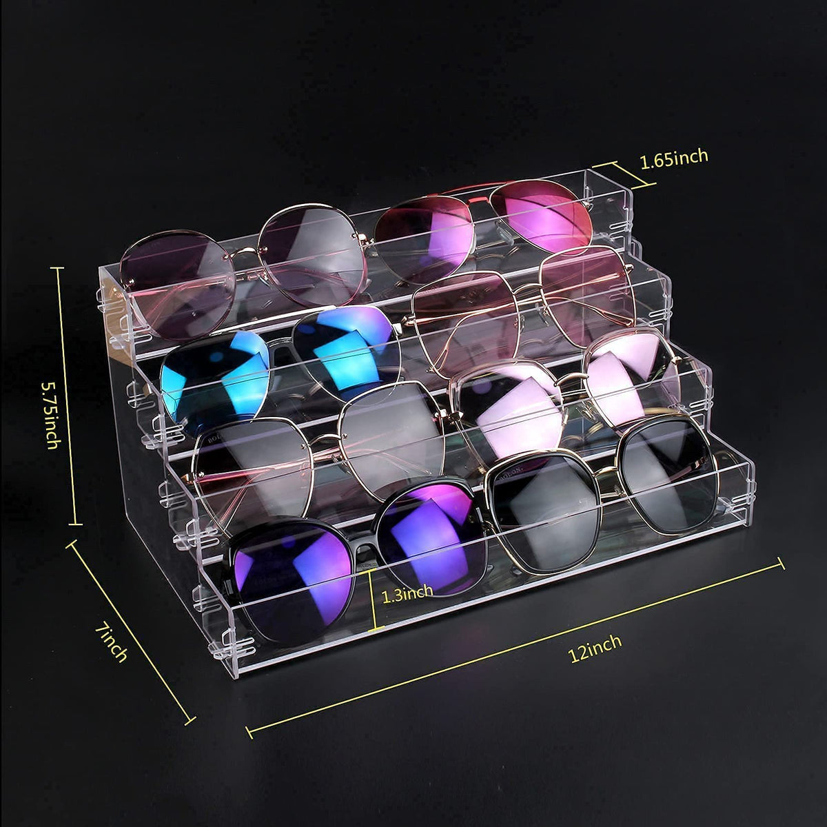 BVANQ Sunglasses Organizer Countertop Stand, 4 Tier Sunglass Holder Display Rack, Nail Polish Organizer Acrylic Display Stand, Assembly Required