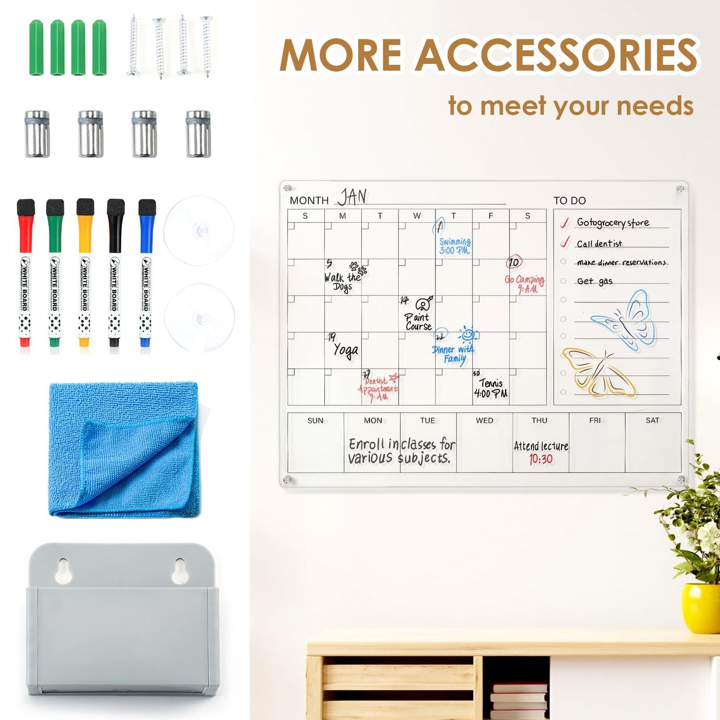 MAKELLO Acrylic Calendar for Wall 32" x 24", Clear White Board Calendar for Office, School, Home, Monthly Whiteboard with Weekly