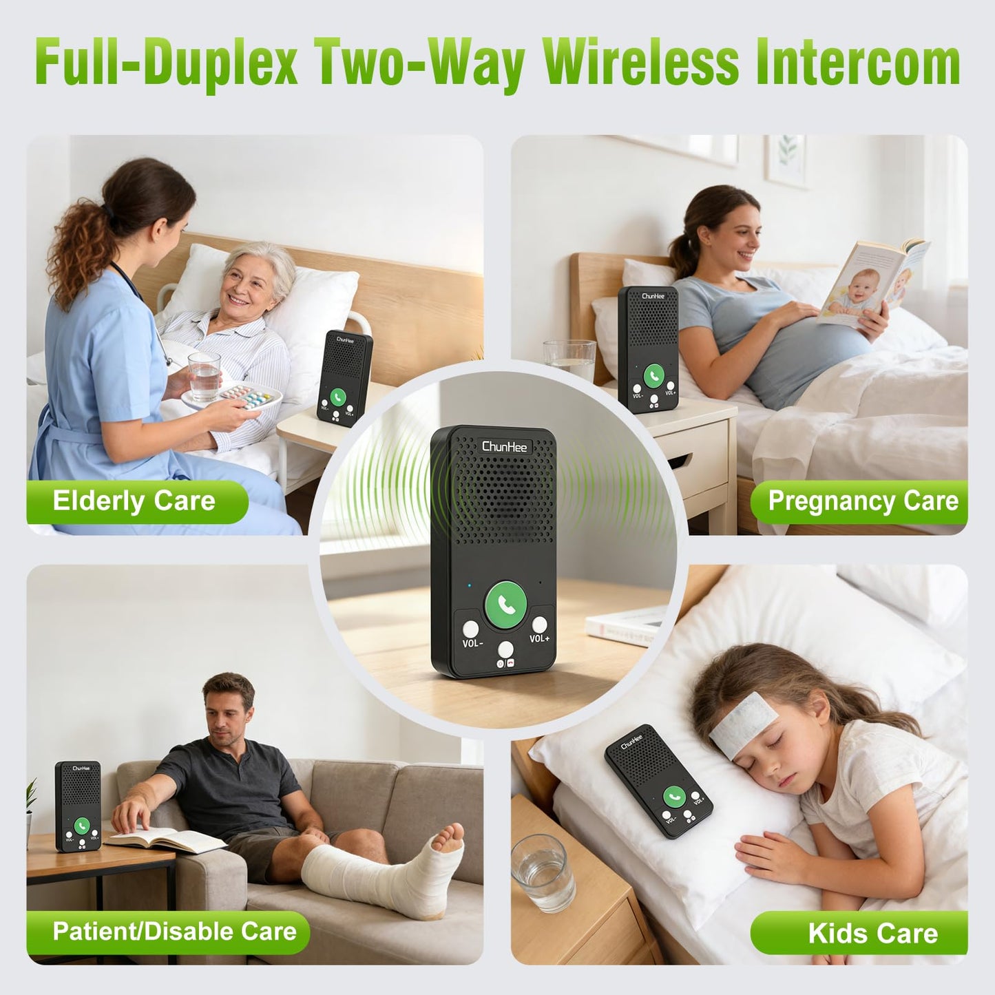 Wireless Intercom System for Home, Full Duplex Call & Answer Intercoms, No WiFi Needed, 500 ft Range, One-Touch Calling for Seniors & Family, Rechargeable 1000mAh Battery (3 Pack)