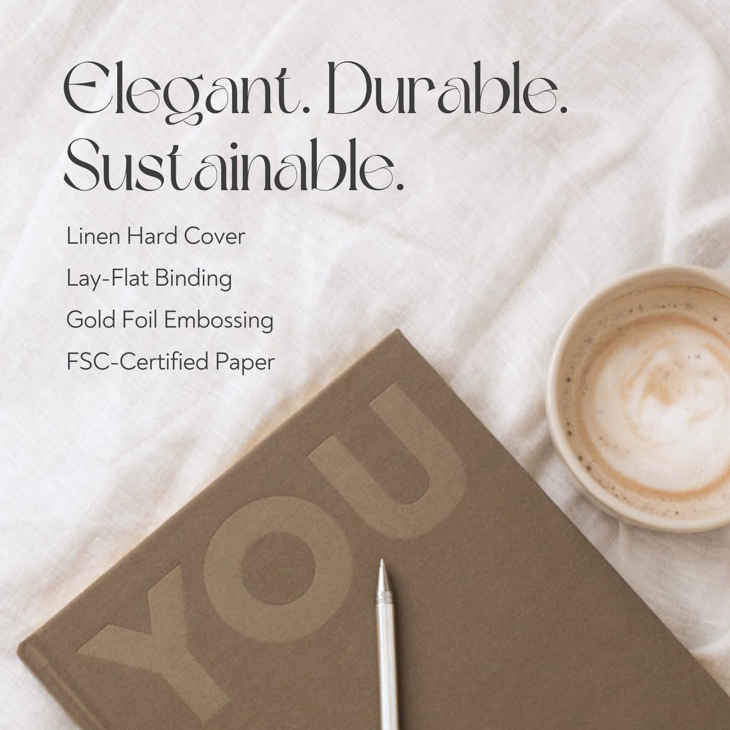 YOU – The Well-being Journal by Olive + Page – 6-Month Guided Self Care Journal with Gratitude Prompts, Daily Planner, Habit Tracker, and Reflection – Undated Wellness Journal – Linen Gold Foil Cover (Olive)