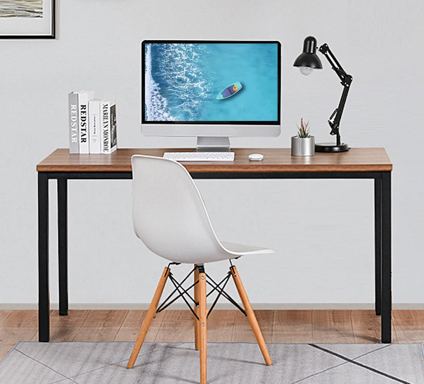 BEST BOARD Modern Simple Style Computer Desk Standing Table 60 × 30 Inches Large Office Desk Computer Table Study Writing Desk Workstation for Home Office Black Metal Frame