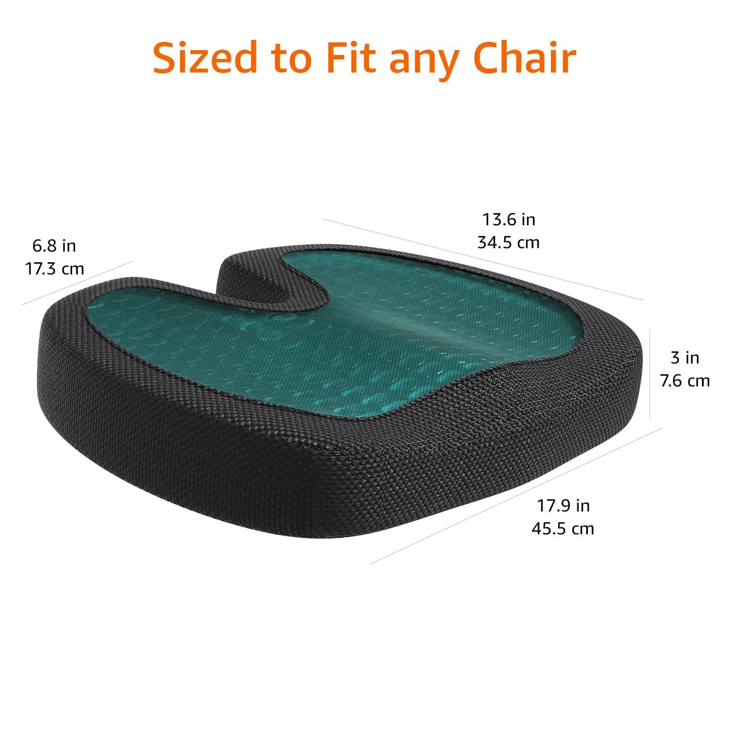 Amazon Basics Comfortable Seat Cushion for Office Chairs, Gel Enhanced Memory Foam, Non-Slip, Cooling Support for Long Sitting, Black
