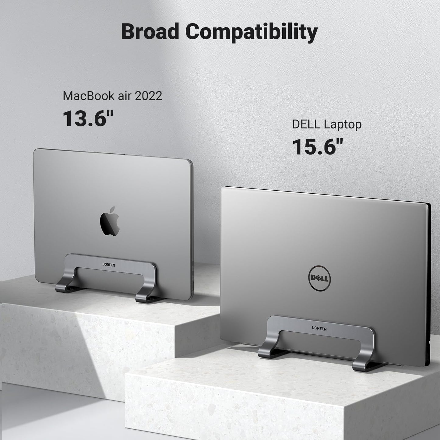 UGREEN Vertical Laptop Stand Holder for Desk Compatible with MacBook Pro, MacBook Air Stand Vertical Aluminum Adjustable for Up to 17.3 Inch Gaming Laptop, Gray