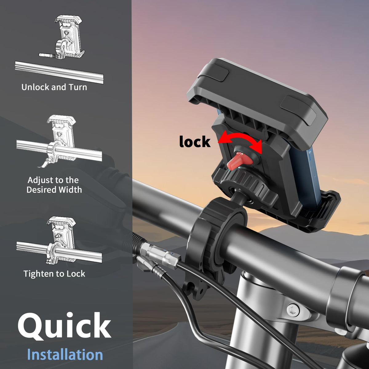 iLiveX Bike Phone Holder, Anti-Shake Motorcycle Phone Mount with Security Lock, Handlebar Cell Phone Clamp for Bicycle Scooter Ebike Stroller for iPhone 16 15 14 Pro Max, 4.7-6.8" Phones