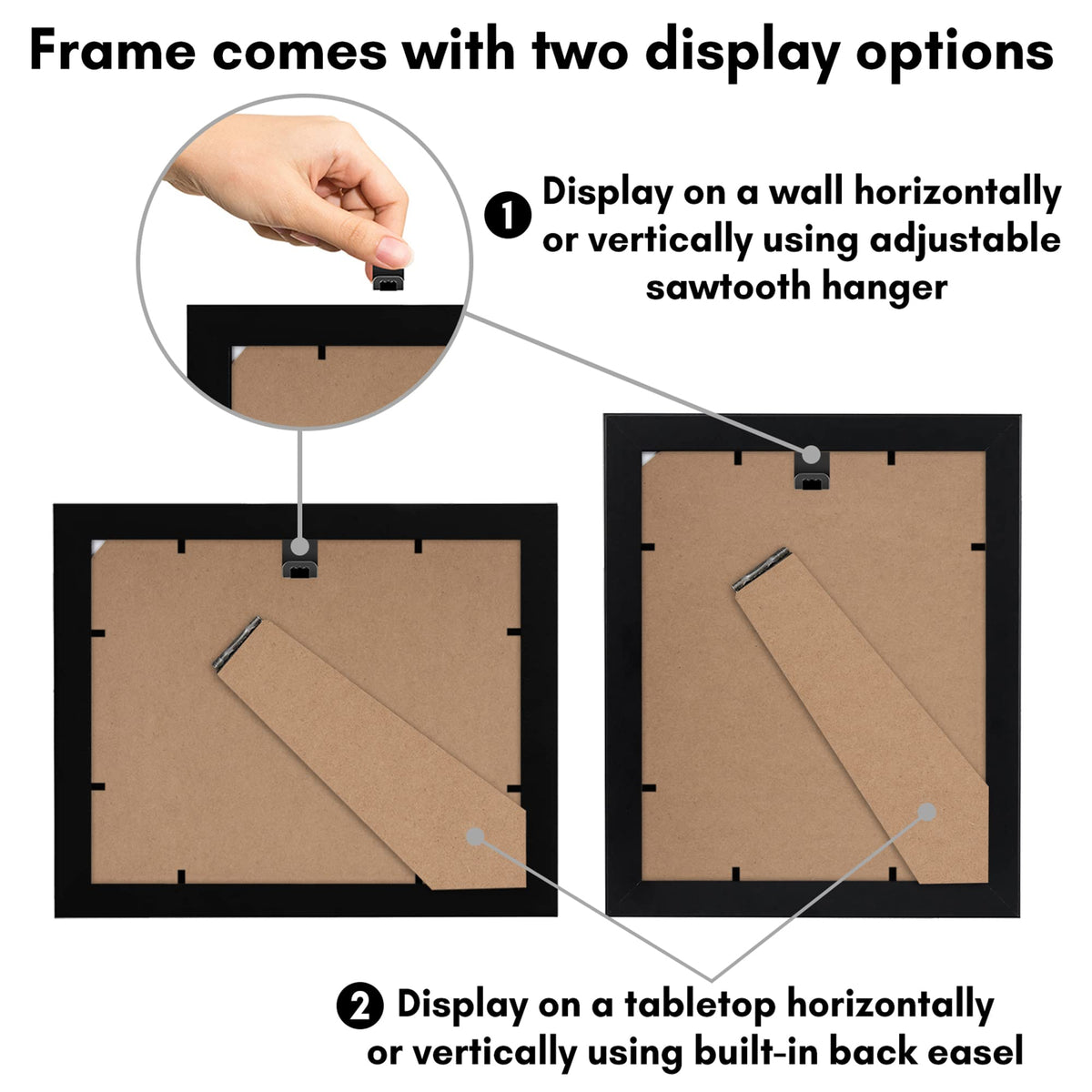 Americanflat 8x10 Picture Frame with Shatter-Resistant Glass - Set of 2 - Use as 5x7 Frame with Mat or Display 8x10 Photo Without Mat - Signature Collection - Photo Frames for Tabletop or Wall - Black