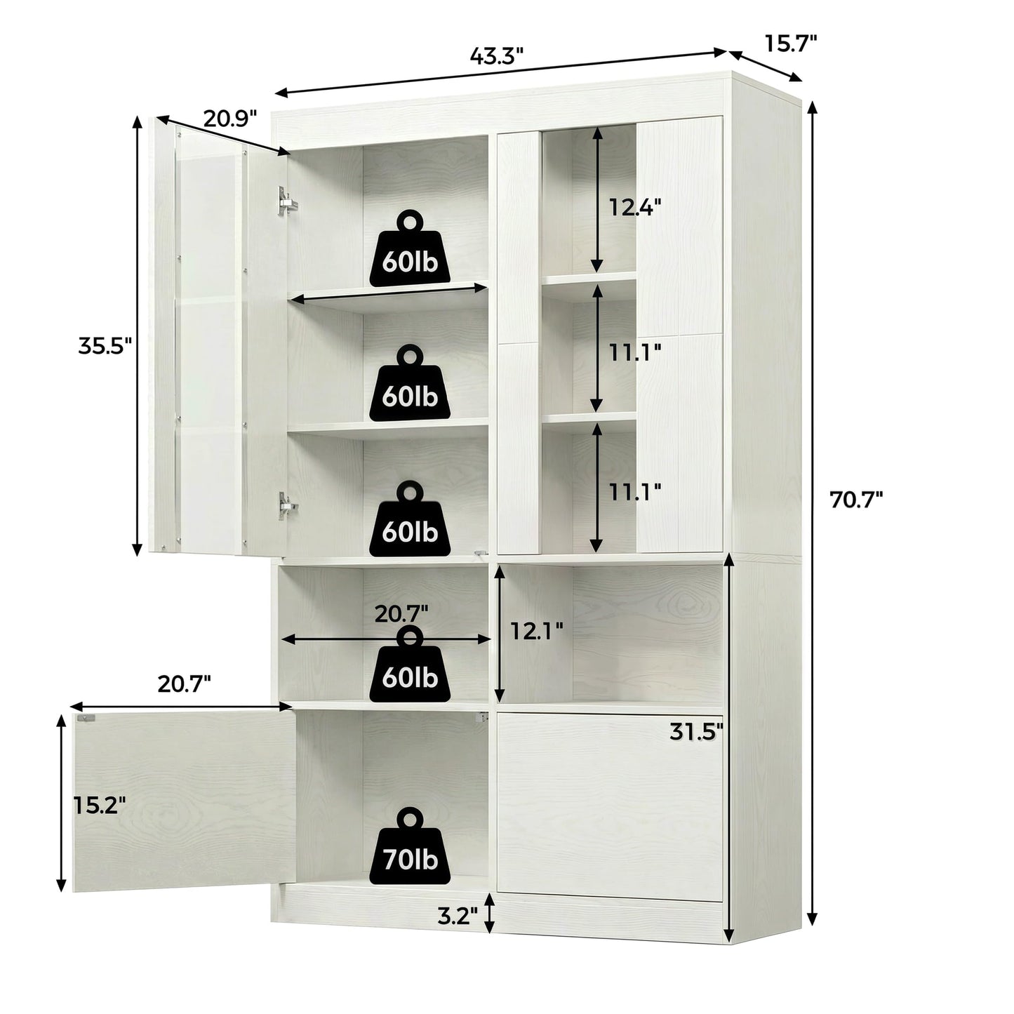 IRONCK Bookshelves and Bookcases with Doors, 70.7" H White Bookshelf with 5-Tier Storage, Large Book Shelf with Acrylic Doors for Living Room, Home Office