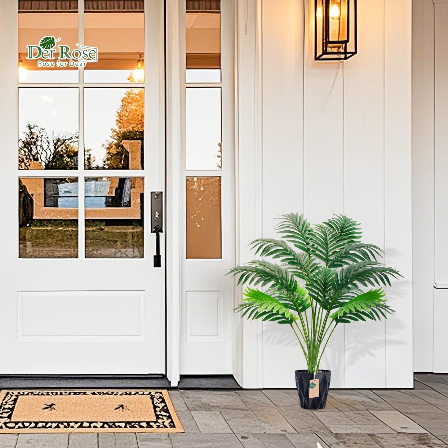 Der Rose 28'' Artificial Plants Large Fake Palm Tree Tall Fake Plants Indoor for Living Room Porch Balcony Patio Decor Outdoor (Black Pot)