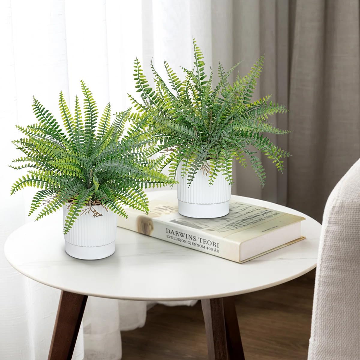GnFlus Set of 2 Fake Plant Fern Potted Artificial Plants for Shelf Desk Home Bathroom Farmhouse Room Office Kitchen Farmhouse Coffee Table Decor