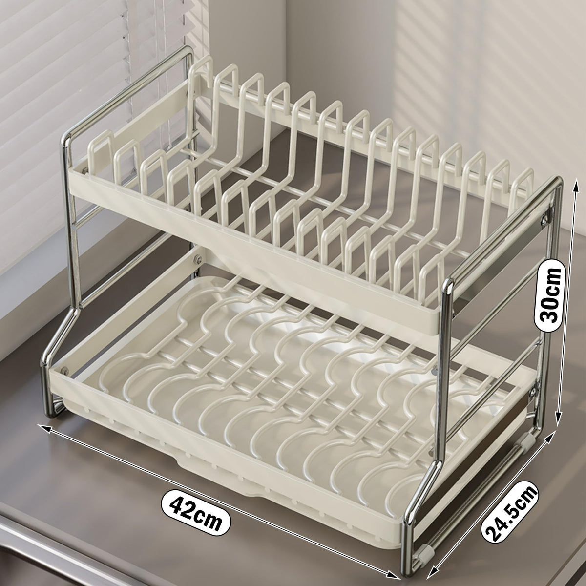 HOISIMDY 2 Tier Dish Drying Rack Dishes Organizer Rack Double Decker for Kitchen Counter