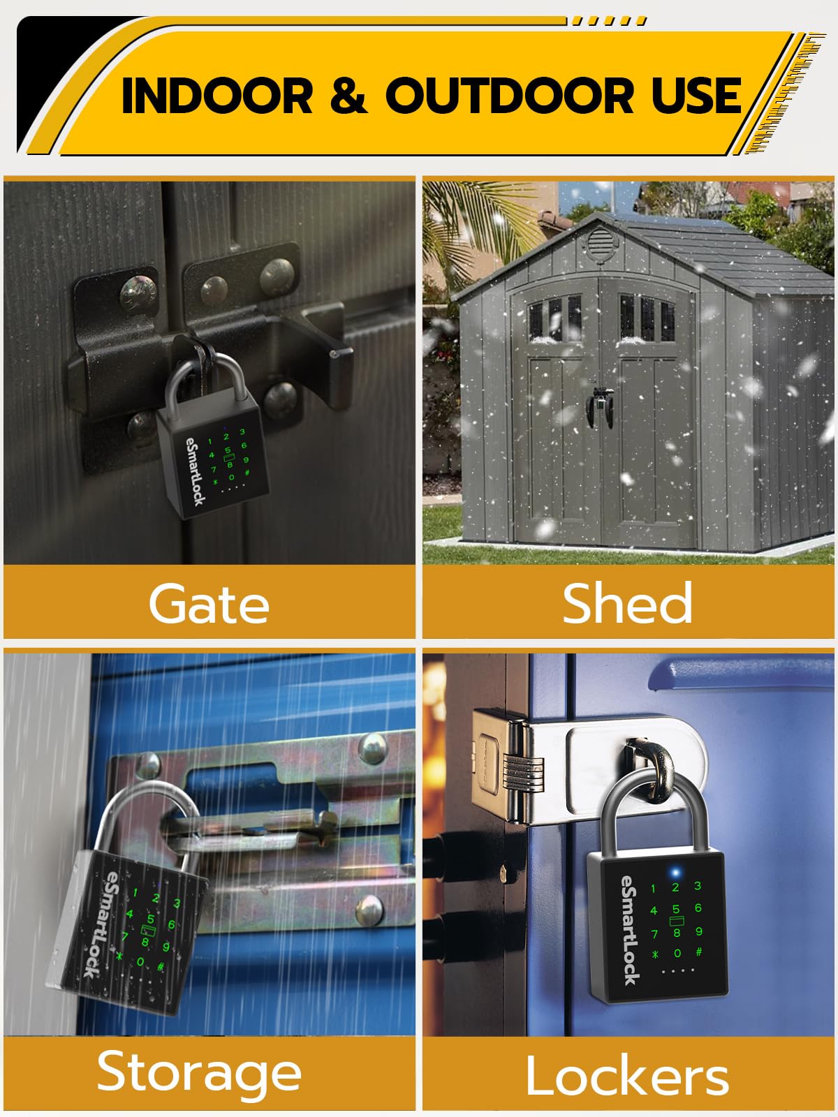 Pothunder Heavy Duty Smart Padlock, Gate Lock Padlock with Key Code and RFID, Outdoor Weatherproof Biometric Digital Lock for Gate, Sheds, Fence, Garage, Locker, Storage Unit
