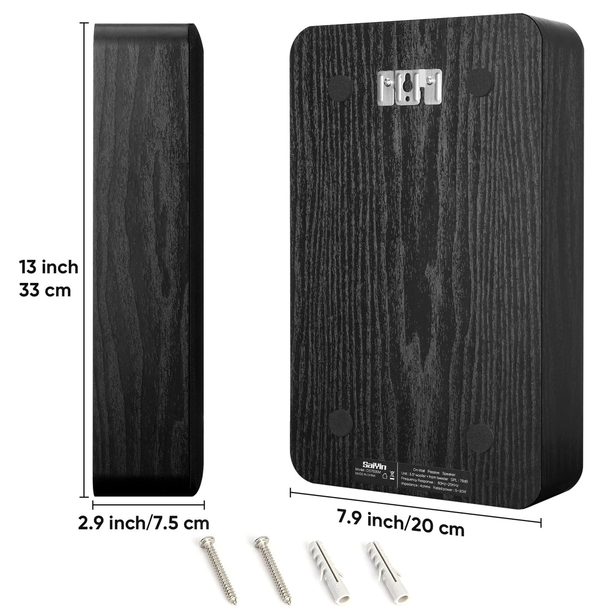 Saiyin On-Wall Speakers (Pair),Flexible Install Wall-Mountable Surround Speaker,4 Ohms,3.5-Inch Woofer with Horn Tweeter,2-Way Passive Speakers for Home Theater, Living Room,Office