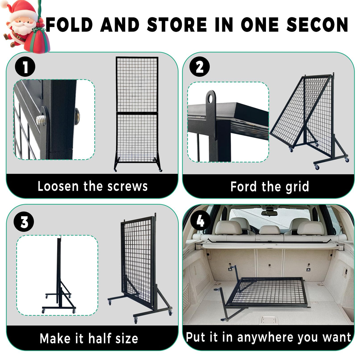 PAODIJO Fordable grid wall panel display stand- 5.5”*2” wire display shelves for merchandise vendor events,portable wreath display rack for craft shows