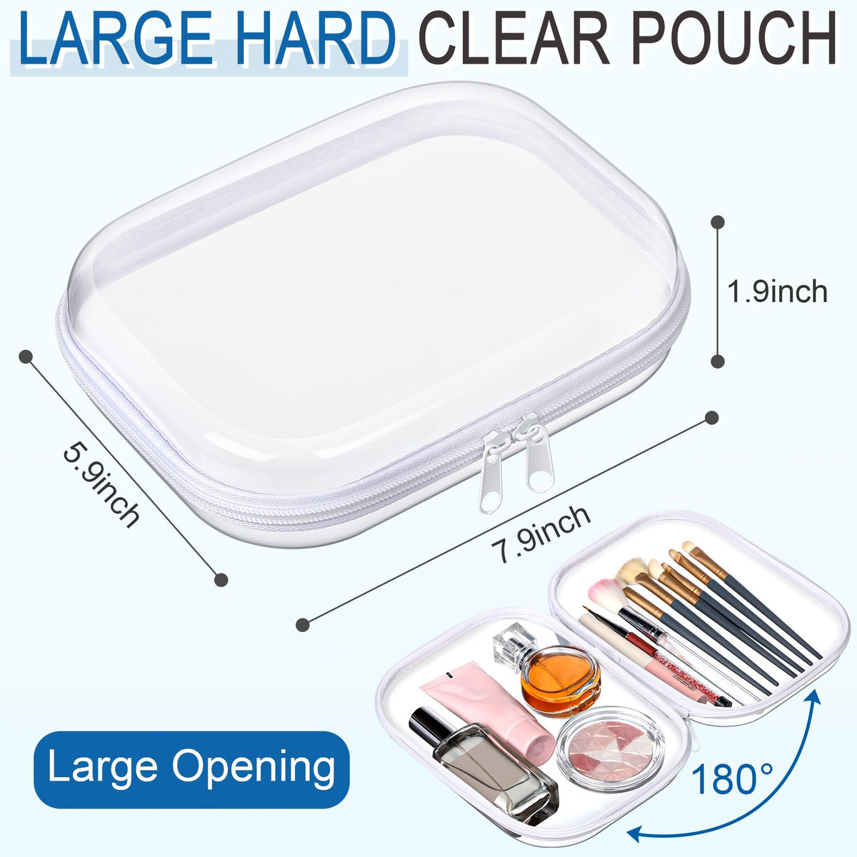 Sanwuta 6 Pcs Clear Hard Zipper Case Hard Plastic Zipper Pouches Makeup Bag Pencil Pouches Transparent Cases for Snacks Plastic Storage Organizer Box for Travel(Clear,7.87 x 5.9 x 2 Inch)
