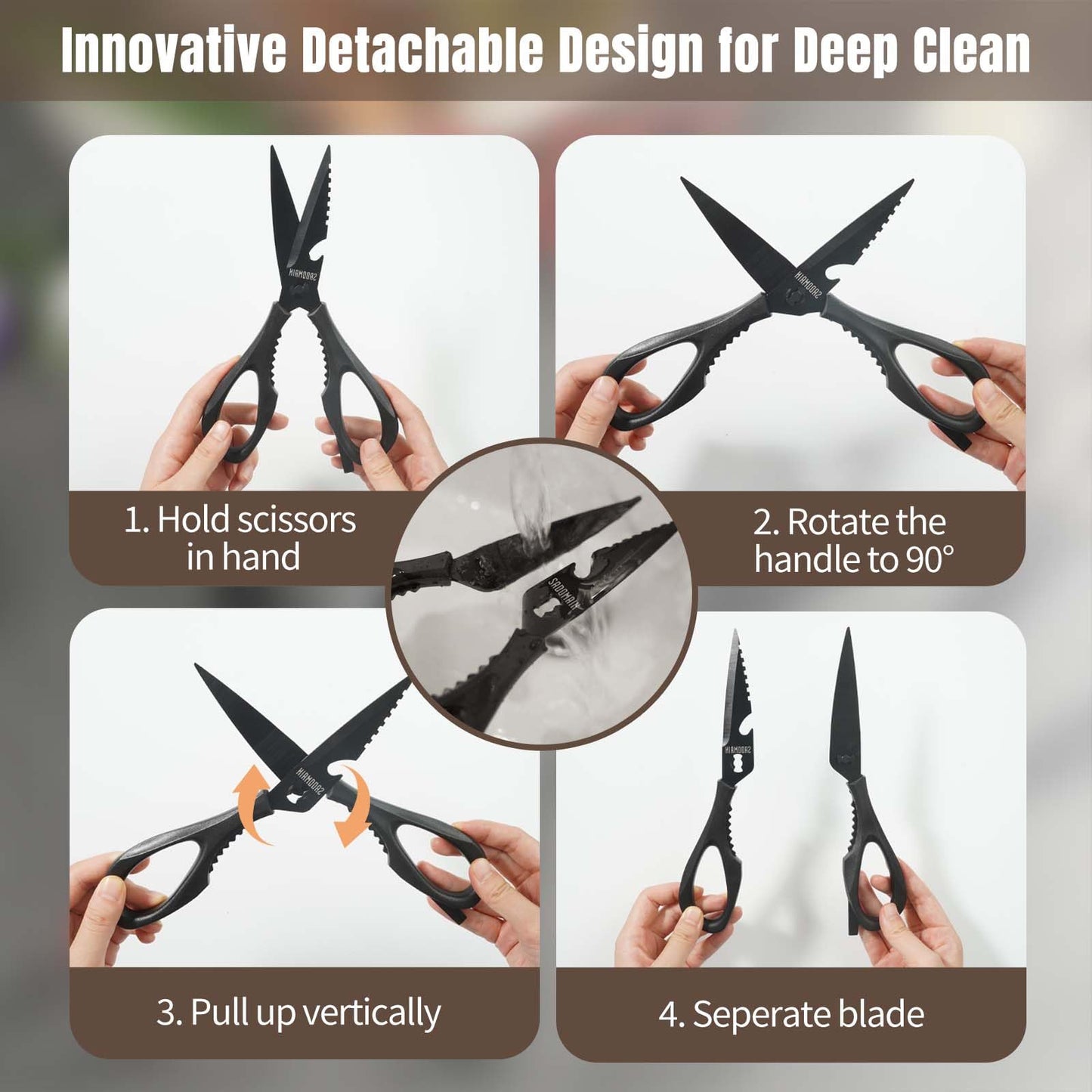 SADOMAIN Kitchen Scissors All Purpose, Extra Sharp Kitchen Shears with Knife Sharpener & Sheath, Solid & Durable Stainless Steel Scissors with ANTI-RUST Black Titanium Plated, Dishwasher Safe - Black