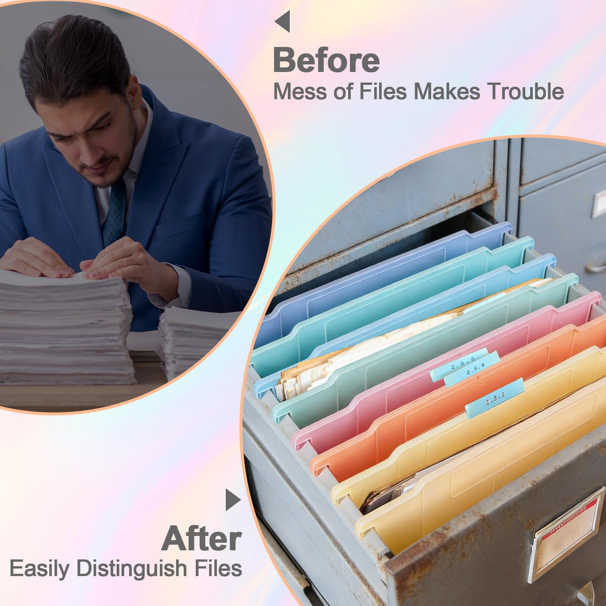 party greeting 8 Pack File and Folder Dividers 9x11.4 Inches Plastic Hanging Filing Cabinet Dividers Organizers Insertable File Separators Supplies for Office Drawer Organization (Pastel)