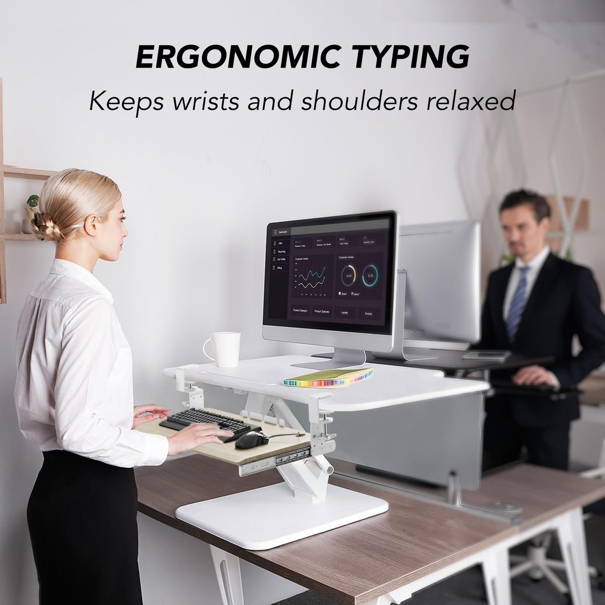 AX WABER Keyboard Tray Under Desk Pull Out with Extra Sturdy C Clamp Mount System, 27.3 (32.5 inch Including Clamps) x 11 Inch Slide-Out Platform Computer Drawer for Typing Grain AX01WG01