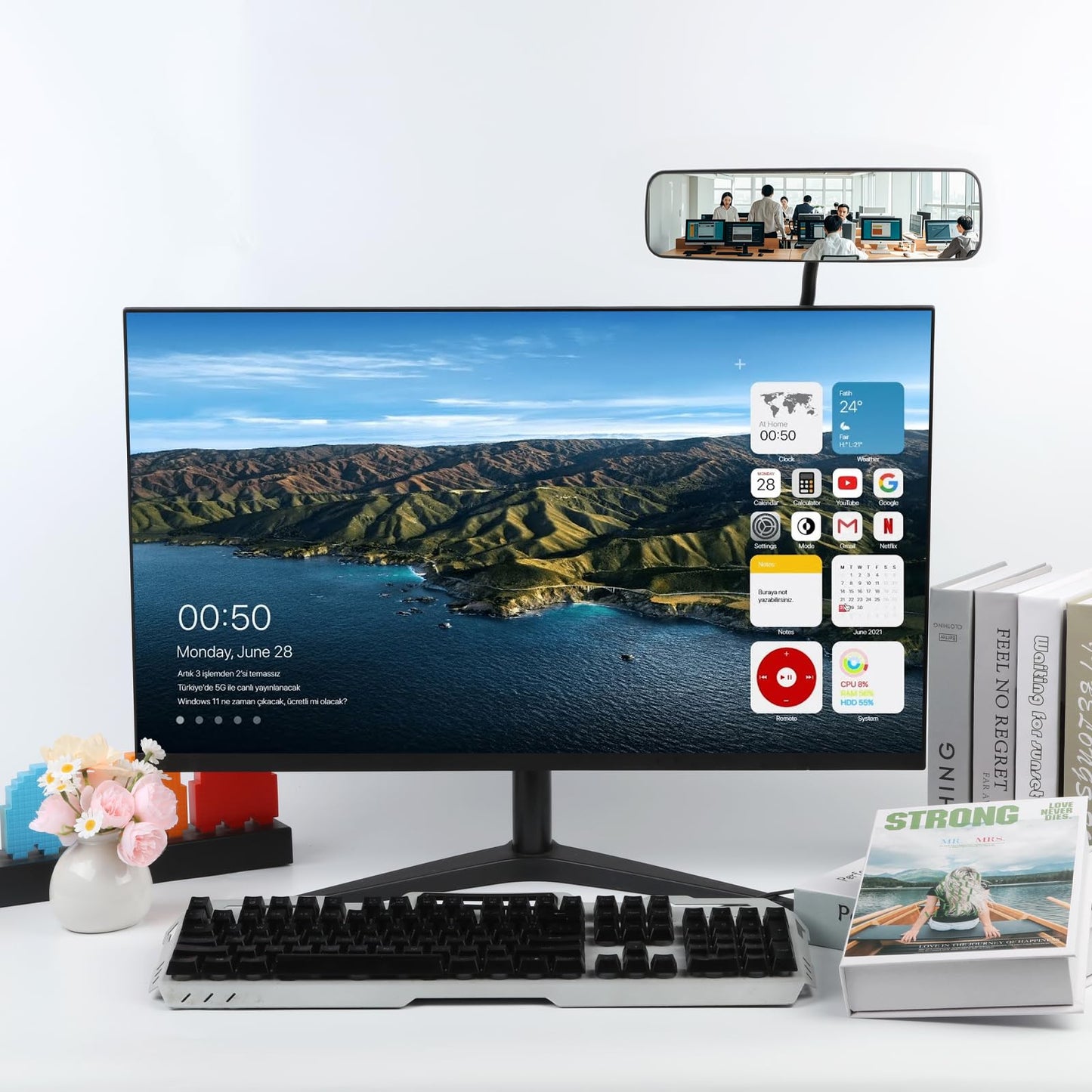 YCQDDA Cubicle Mirror to See Behind You – Adjustable Monitor Rear View Mirror for Office Desk, Personal Security & Privacy, Fits PC Monitors or Cubicle Walls