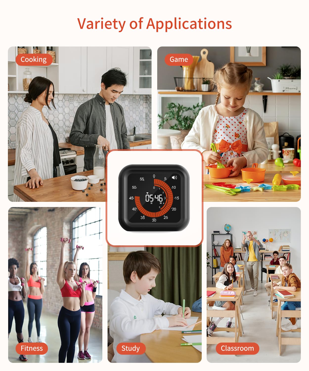 MeesMeek Digital Visual Timer - Large Display Magnetic Countdown Timer with Adjustable Volume and Brightness, 11H59M Memory Function for Kitchen, Classroom, Study Time Management, Seniors & Teachers