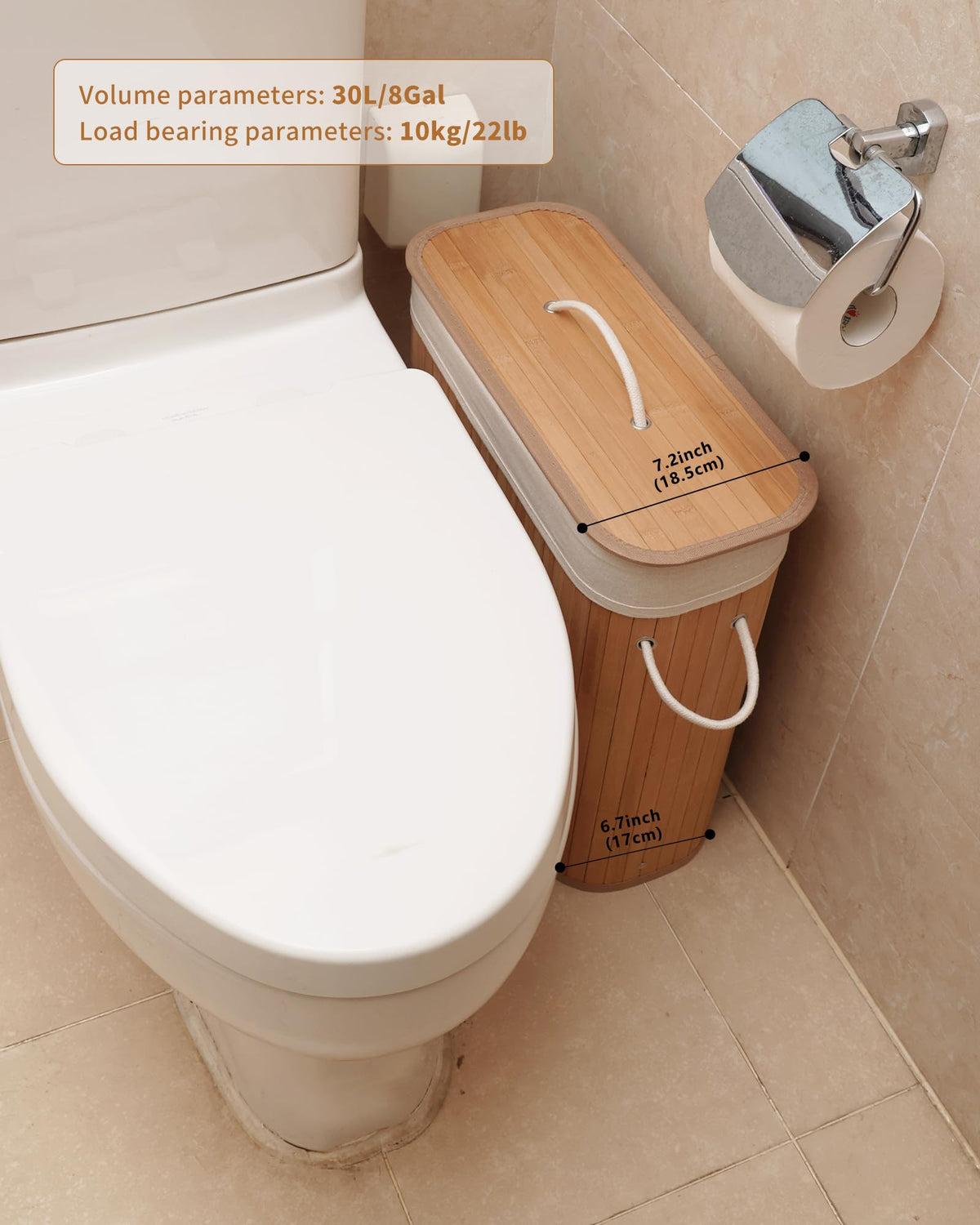 WAOHANAZ Bamboo Toilet Paper Storage with Lid & Handel, 8 Gallons (30L), Sturdy Toilet Paper Basket, Organizer for Bathroom, Kitchen, Holder with Storage, Natural