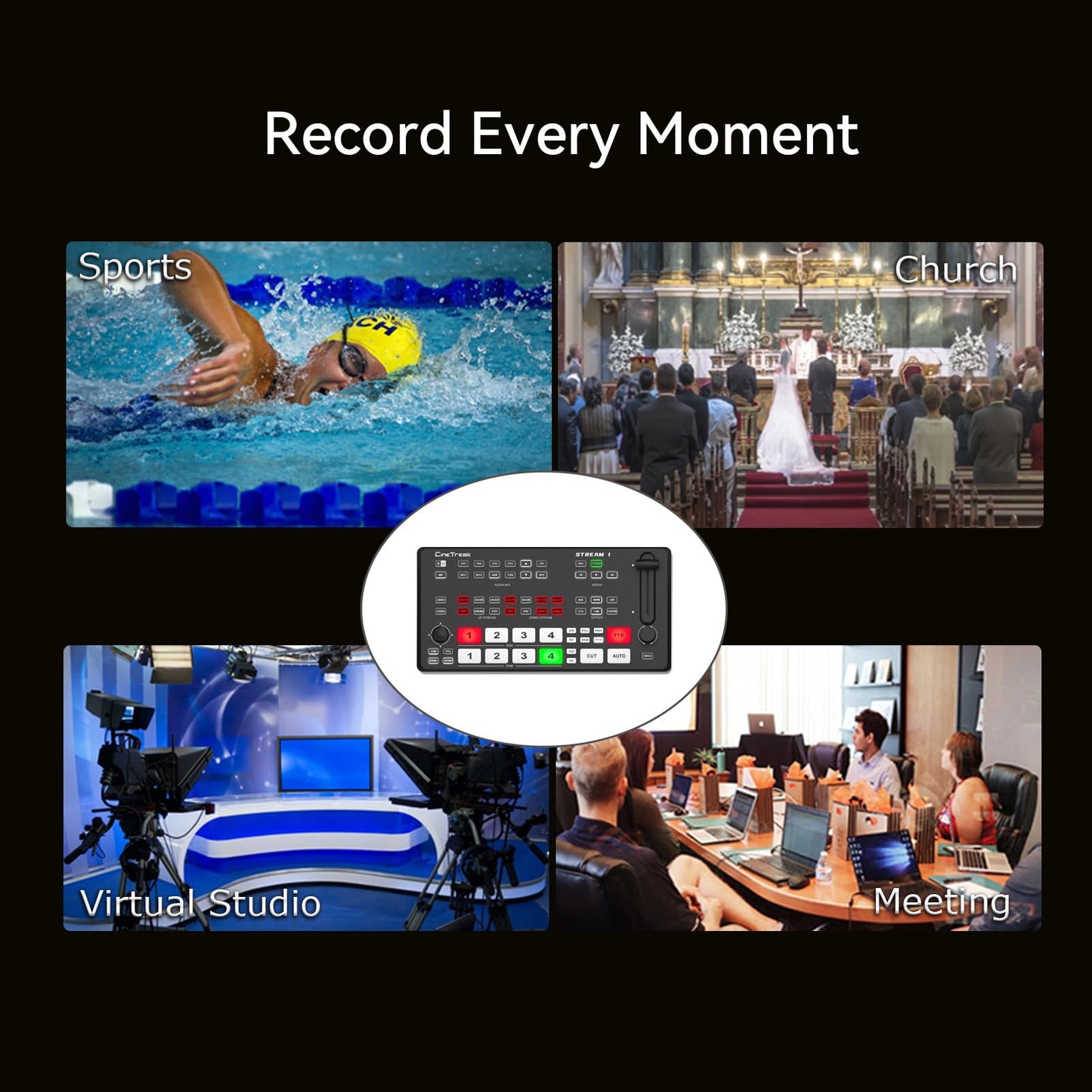 CINETREAK Stream 1 Live Streaming Switcher 4 HDMI & AUX Inputs, PTZ Control Dual RTMP Streaming Chroma/Luma Key Recording & Playback and Landscape & Portrait Livestreaming(NDI Updatable)