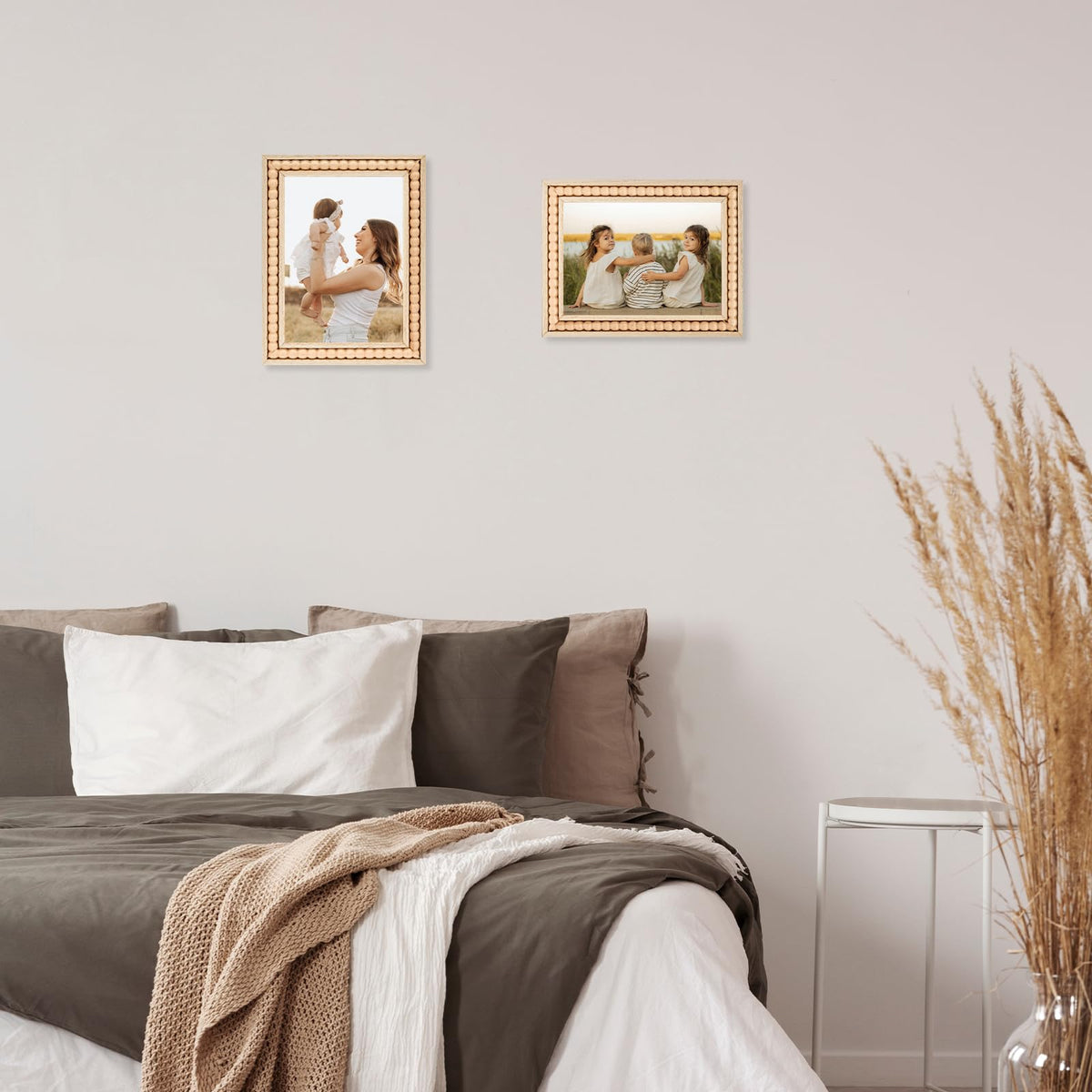 OMISHE Wood 5x7 Picture Frame with Decorative Beads for Wall Decor or Tabletop, Boho Rustic Handcrafted 5 x 7 Frame with Shatter Resitant Plexiglass, Natural
