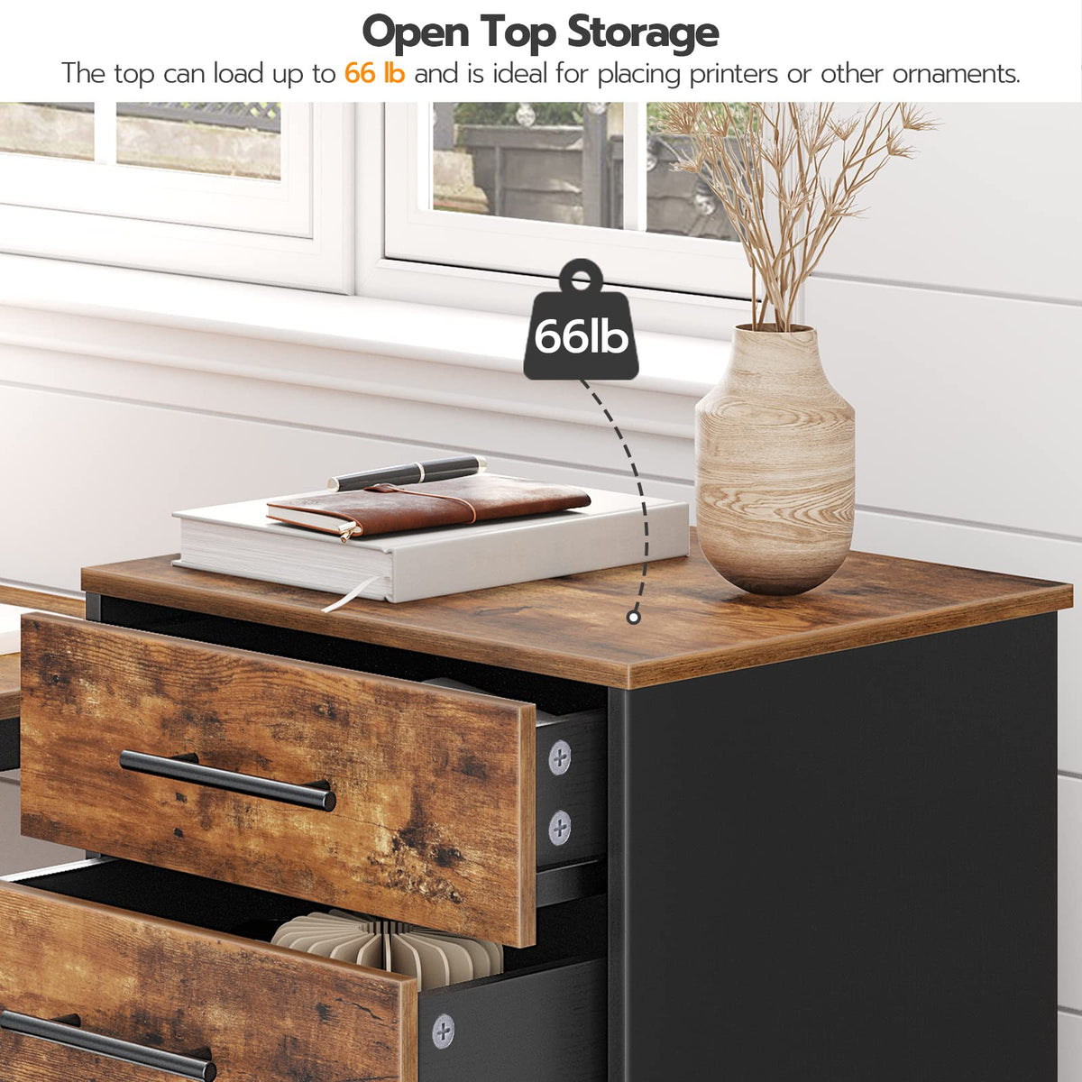 HOOBRO 7-Drawer File Cabinet, Wooden Office Cabinet with Drawers, Mobile Storage Filing Drawer for Home Office, Study, Easy Assembly, Rustic Brown and Black BF07WJ01
