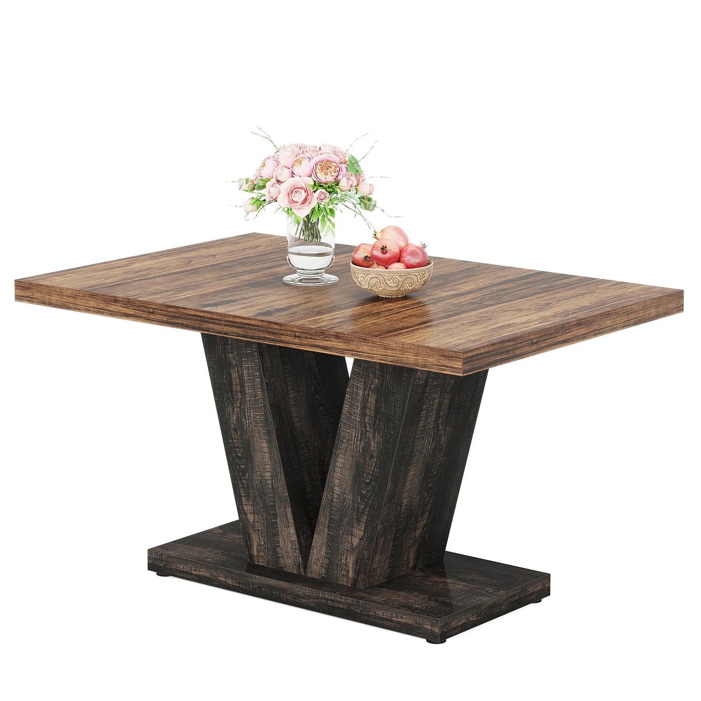 Tribesigns 47-Inch Dining Table for 4, Black Kitchen Dinner Table with Heavy Duty Pedestal, Farmhouse Wooden Eating Table for Home, Dining Room, Small Space, Black & Brown