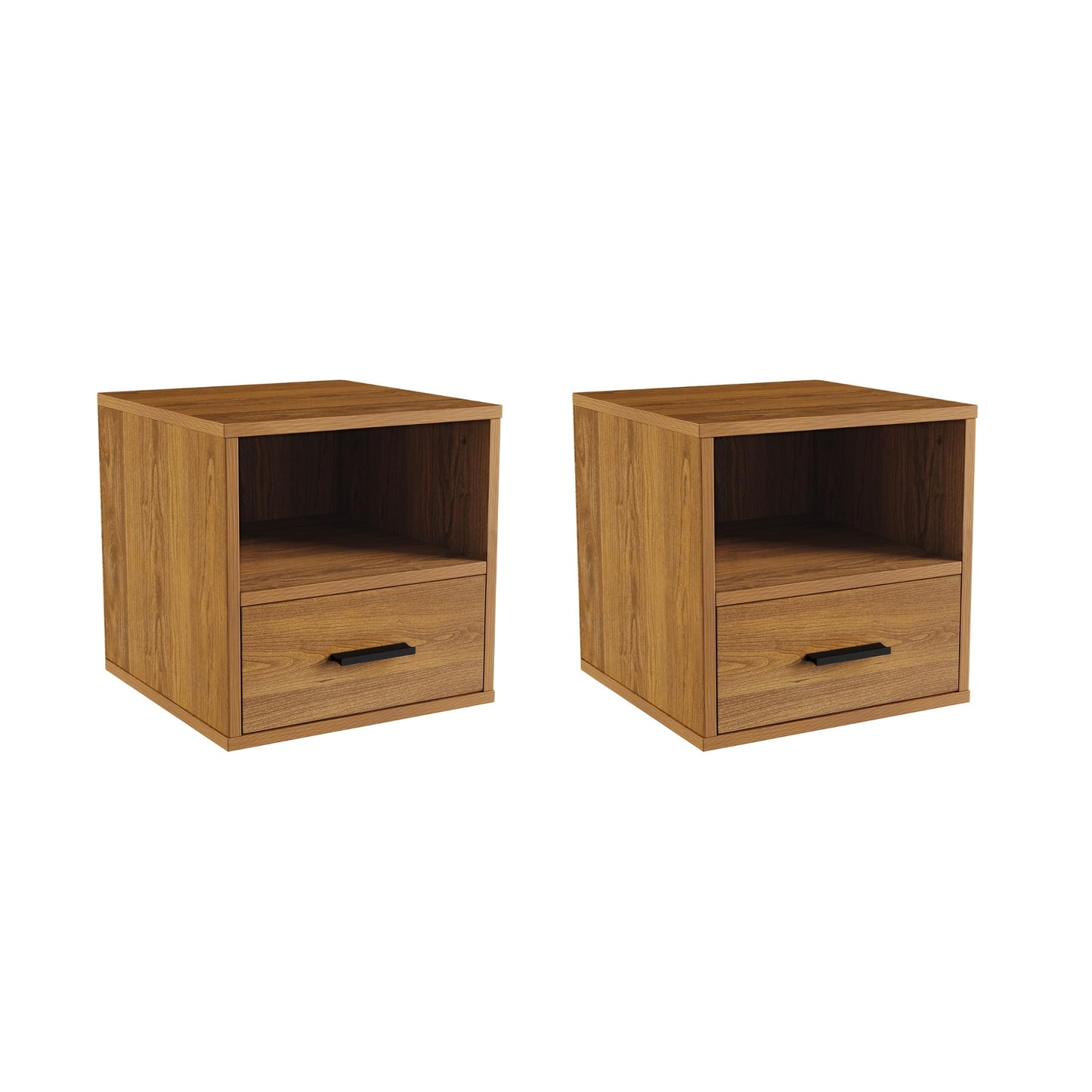 Lavish Home Side Table with Storage - Set of 2 Minimalist Modern Nightstand or End Table with Drawer - Stackable Modular Accent Furniture for Bedroom, Living Room, or Office (Brown Woodgrain)