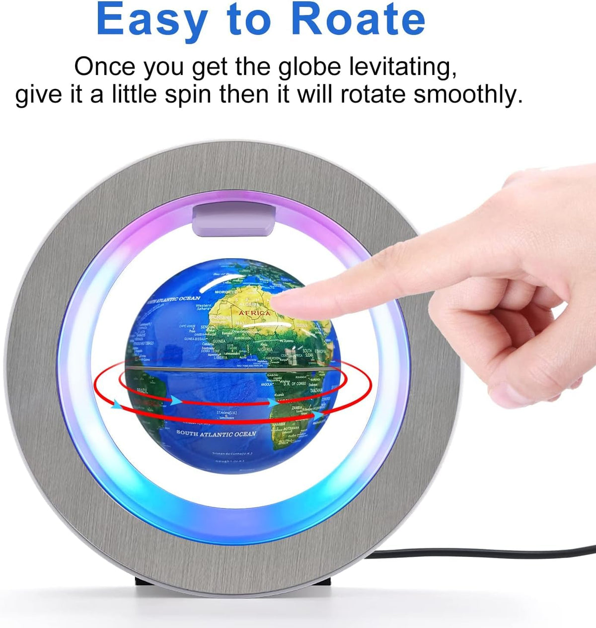Flagest Magnetic Levitation Floating Globe - Levitating O Shape Globe with LED Lights for Education Home Office Desk Decor - Birthday Holiday Party Gift (4Inches)