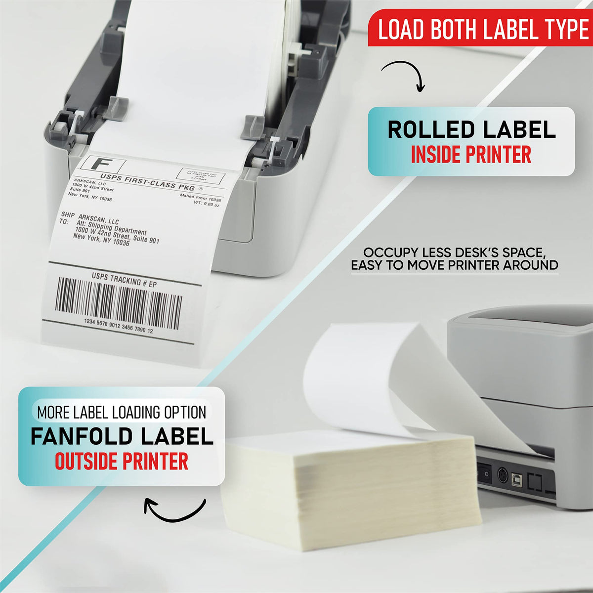 Arkscan 2054K-USB Upgraded 2054A Shipping Label Printer for Windows Mac Chromebook, Support Amazon Ebay Paypal Etsy Shopify ShipStation UPS USPS FedEx, fit Roll & Fanfold 4x6 Direct Thermal