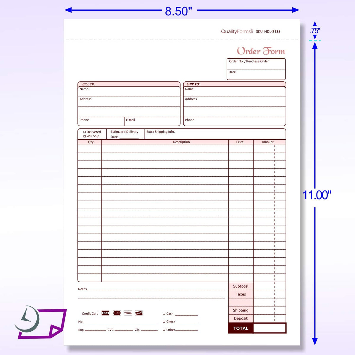 NextDayLabels - NCR Carbonless Order Forms, Bound Wraparound Cover, White/Canary, 50 Sets per Book. (8-1/2 x 11" - 2 Part)