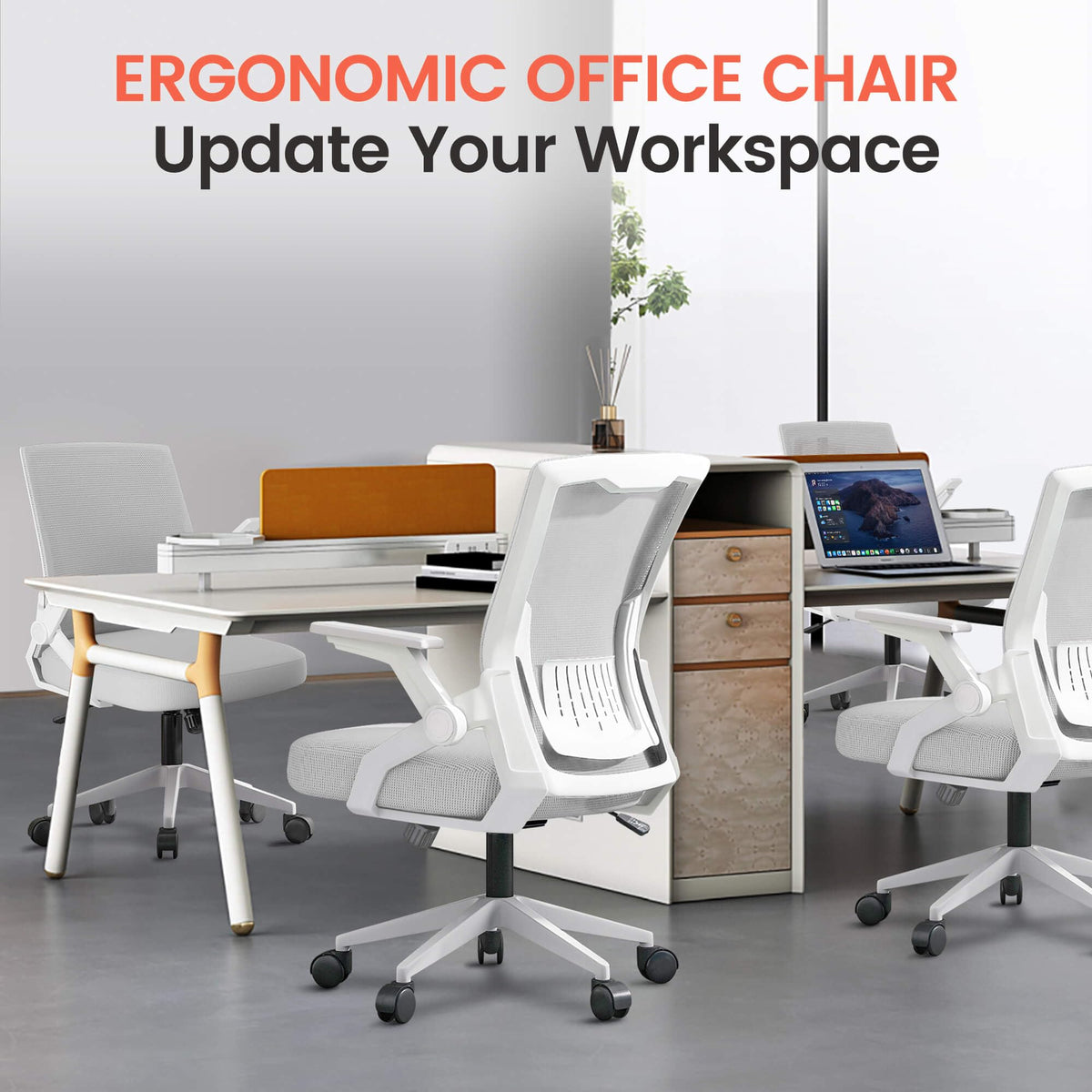 GTPLAYER Ergonomic Office Chair with Flip-up Armrests Executive Computer Chair for Home Office, Breathable Mesh & Comfy Lumbar Support, Moon Gray